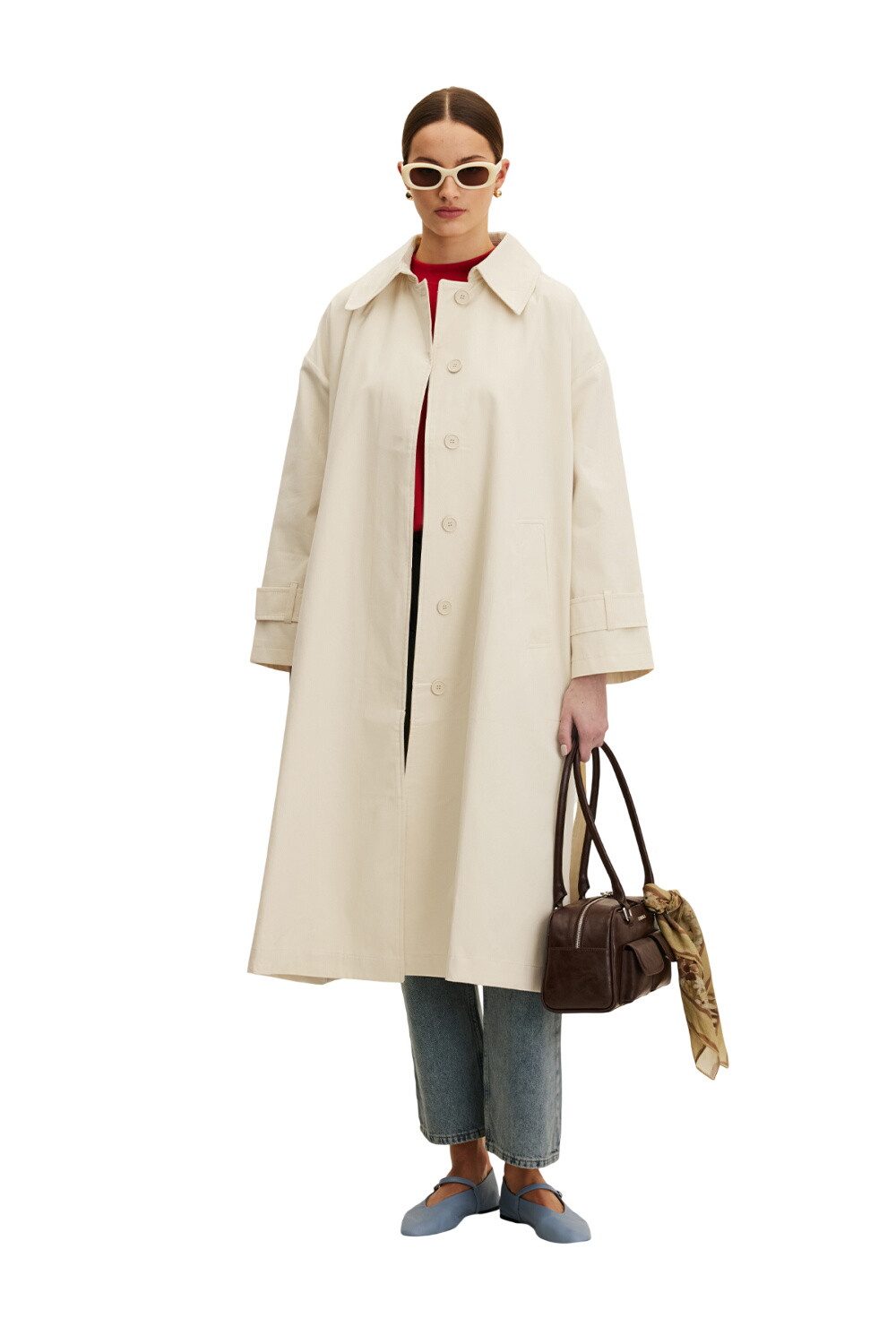 MANUKA Trenchcoat Schwarzer, übergroßer Trenchcoat aus Gabardine mit Gürtel