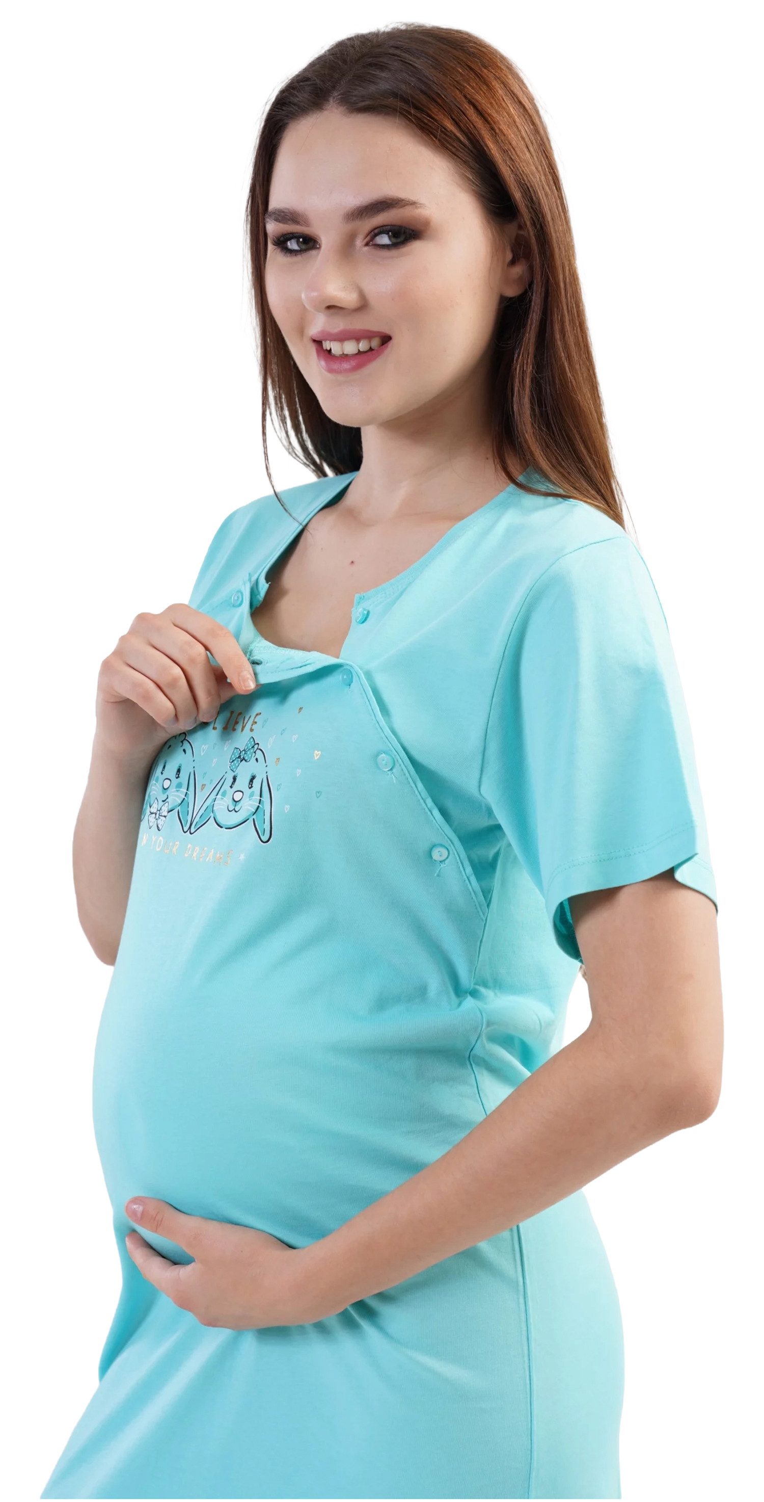 Vienetta Nachthemd Joyful Journey (Set, 1-tlg., 1-teilig) Damen Sleepshirt ca.95cm lang Stillfunktion Knöpfe Baumwolle