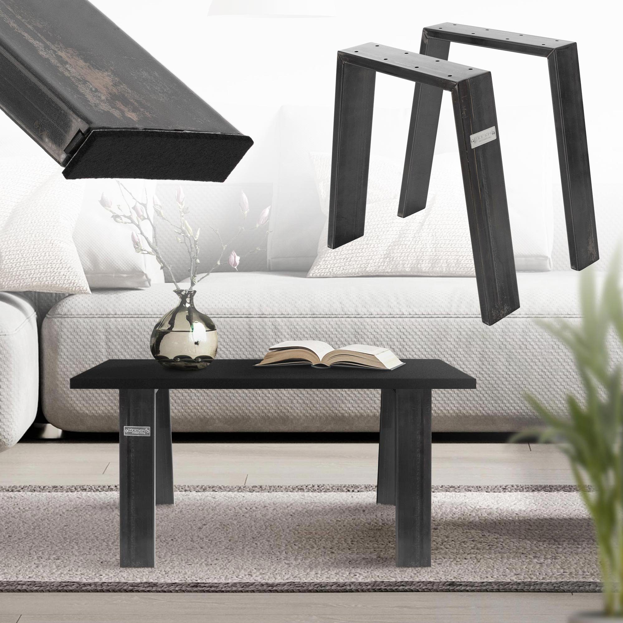 ML-DESIGN Tischbein Tischgestell Loft 2er Set aus Stahl Industriedesign U-Form, Tischkufen 44x42 cm Industrial Profil 8x2cm Möbelfüße