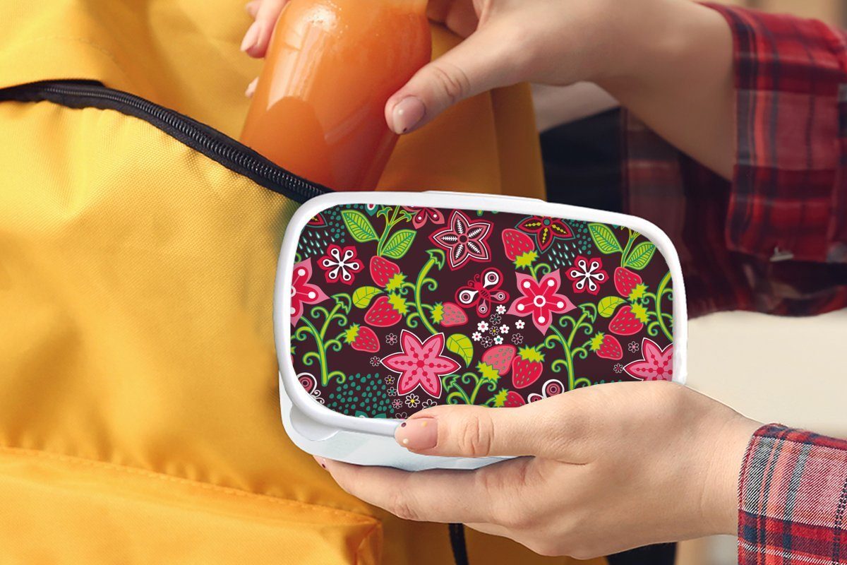 MuchoWow Lunchbox Mädchen - Obst Kunststoff, für - Muster Kinder - und Mädchen - Kind Jungs - Erwachsene, und (2-tlg), Kinder Brotbox Brotdose, für Kind, - Blumen weiß - Mädchen