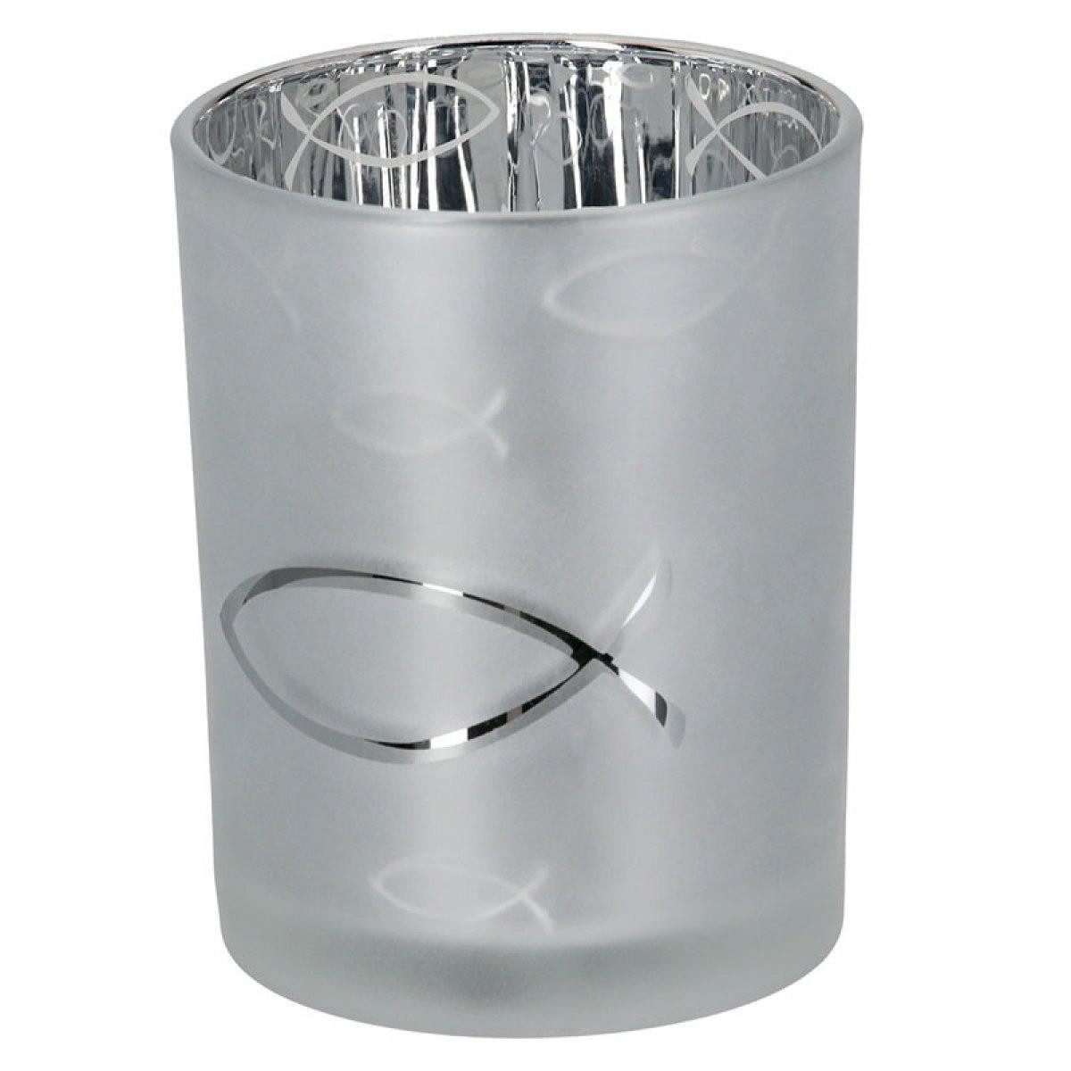 GILDE Kerzenhalter Windlicht Fisch Christenfisch Glas (12,5cm)