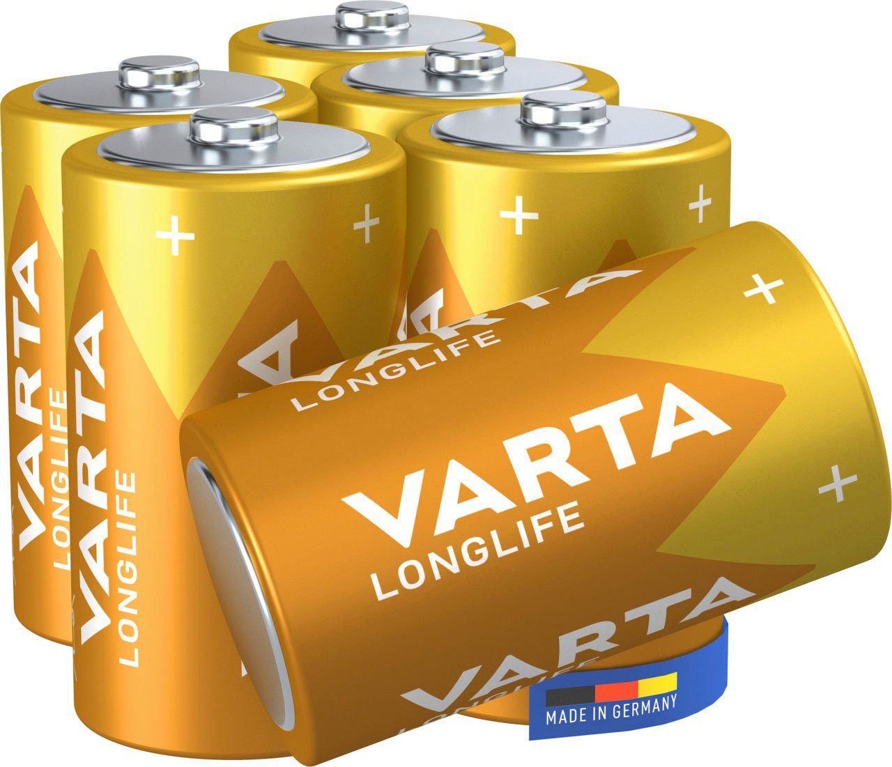 VARTA LONGLIFE Alkaline Batterie D Mono LR20 6er Batterien Pack Batterie, (1,5 V, 6 St)