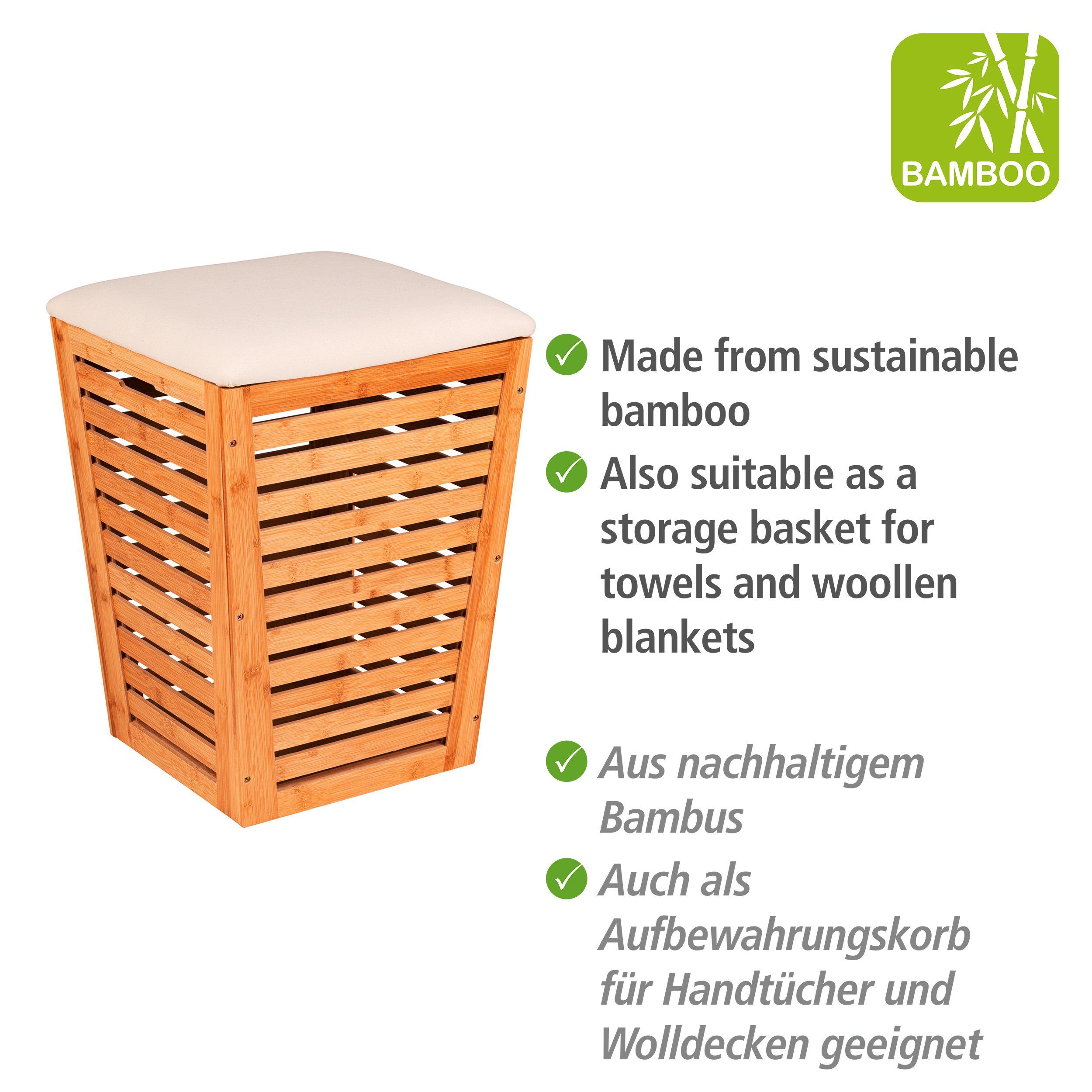 Bambusa, Wäschekorb mit WENKO Sitzpolster