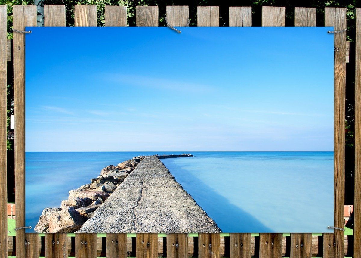 Thumbnail - Wallario Sichtschutzzaunmatten Pier am blauen Ozean mit blauem Himmel