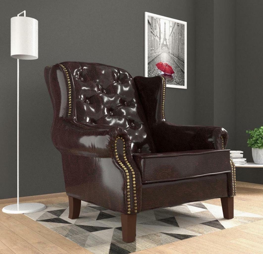 Couch Leder Sessel Relax Sofort Fernseh (1-St) Design 1 JVmoebel Sofa Sitzer Chesterfield-Sessel Luxus