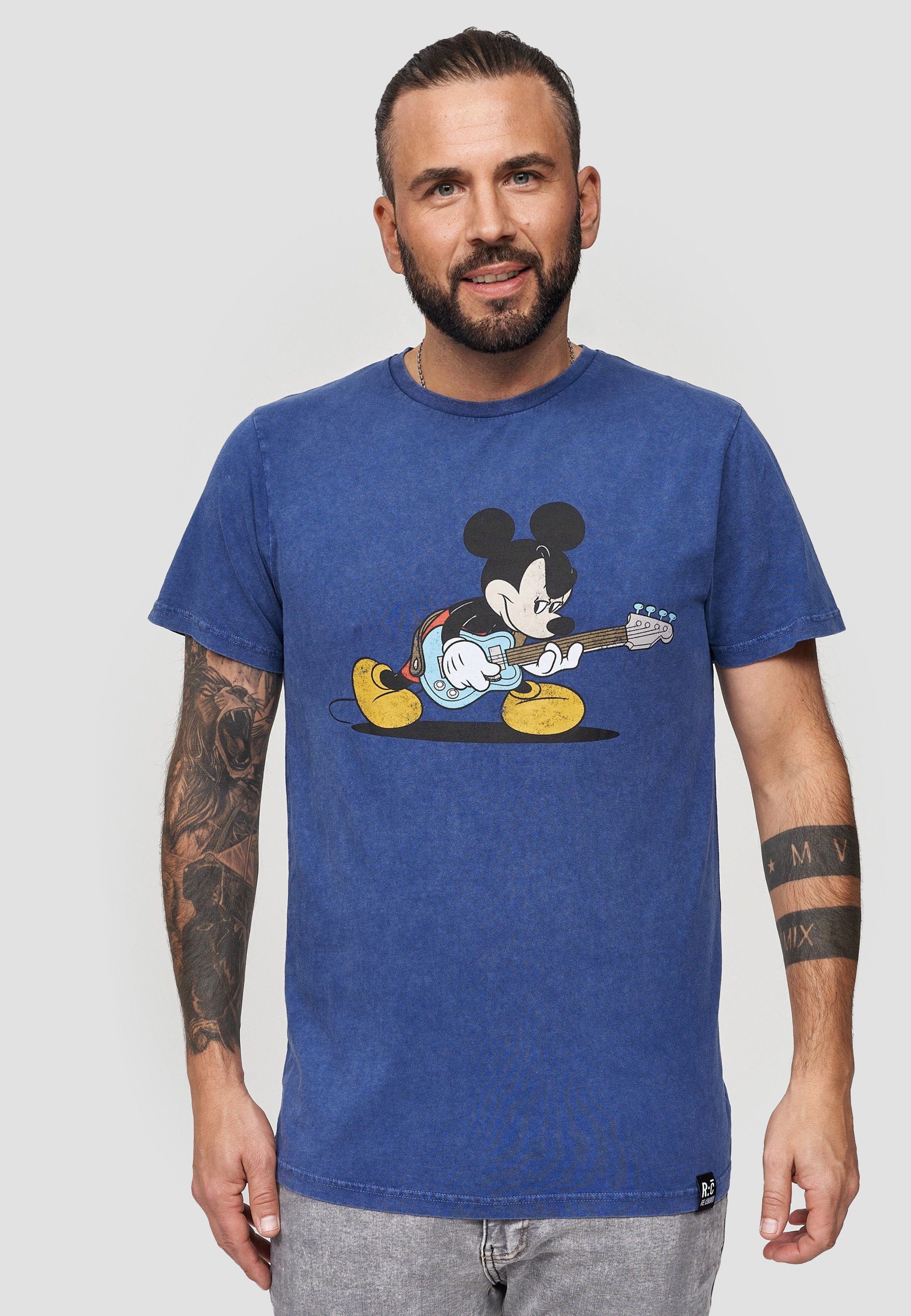 Recovered T-Shirt Disney Mickey Playing Bass GOTS zertifizierte Bio-Baumwolle Blau