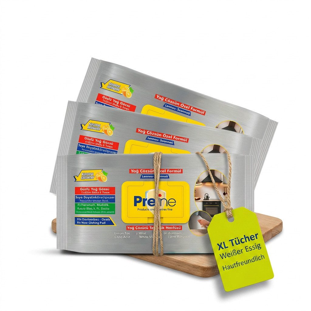 Preline Fettlöser Tücher XL - Für Küche & Herd - Starke Einwegputztücher Reinigungstücher (Packung, 3-tlg., 60 Stück)