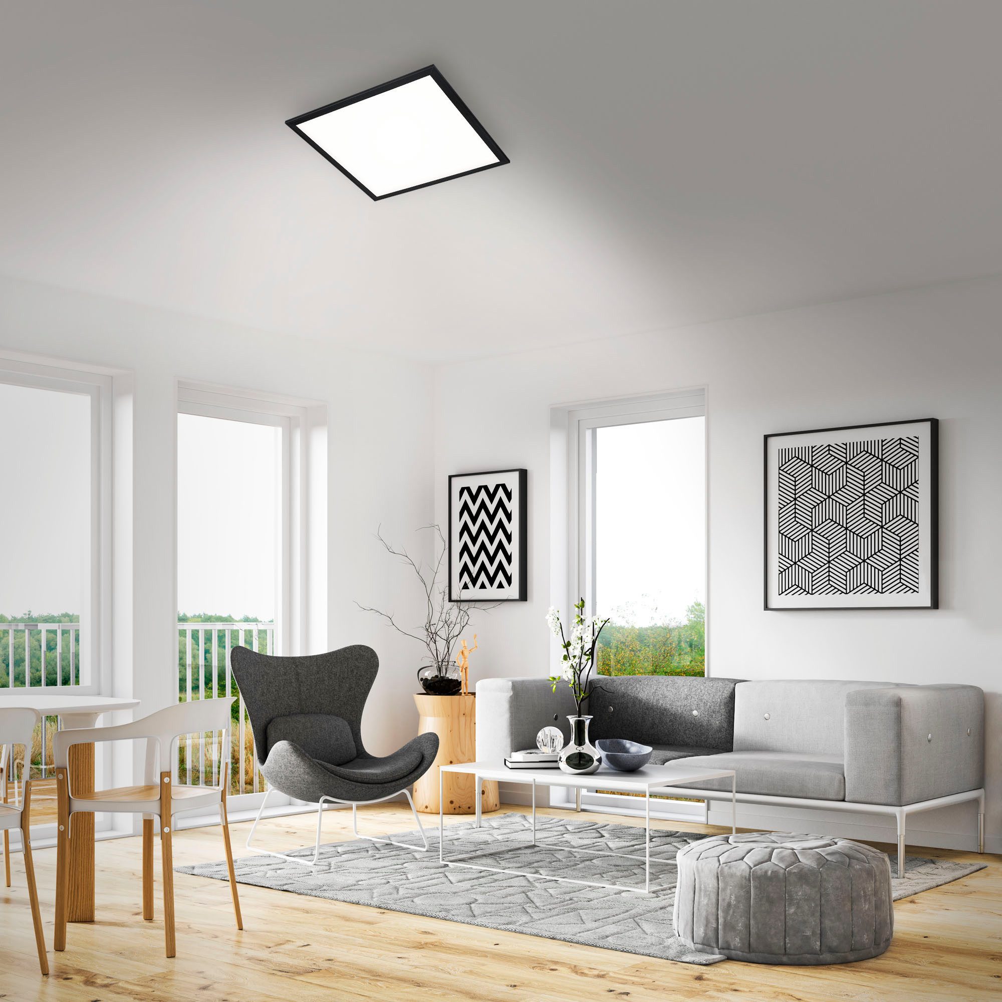 Briloner Leuchten LED Panel Ultraflaches CCT LED Panel, CCT - über Fernbedienung, Dimmer, Dimmfunktion, Ein-/Ausschalter, Farbsteuerung, Memoryfunktion, Nachtlichtfunktion, Timerfunktion, dimmbar über Fernbedienung, mehrere Helligkeitsstufen, LED fest integriert, warmweiß - kaltweiß, Deckenleuchte, schwarz, 1xLED/24W, Fernbedienung, Nachtlicht