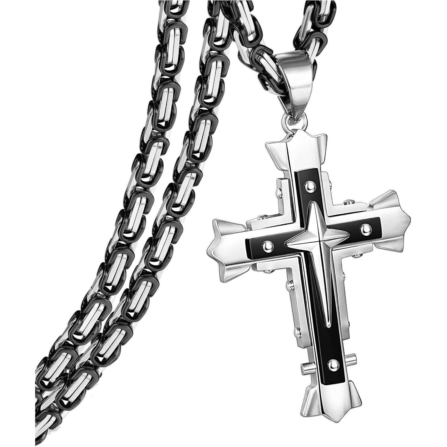 LuxusKollektion Kreuzkette Kreuzkette Herren Edelstahl byzantinisch Schwarz 56.0 Zentimeter