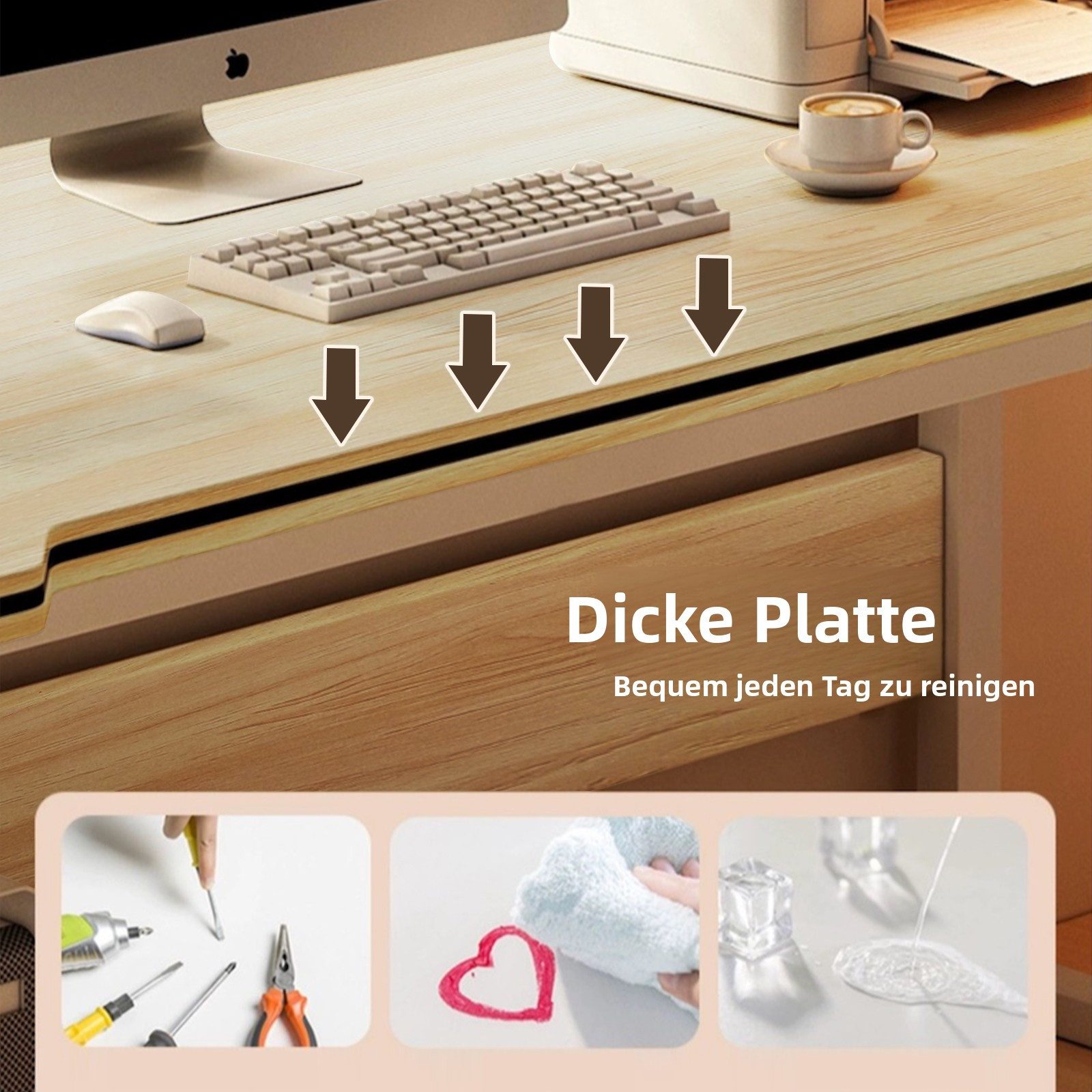 HDHNBA Computertisch moderner Schreibtisch aus Holzoptik‑Material, 80/100/120cm (1-St), für Zuhause und Büro, geeignet für Arbeit, Lernen und Gaming – Bild 5 von 5