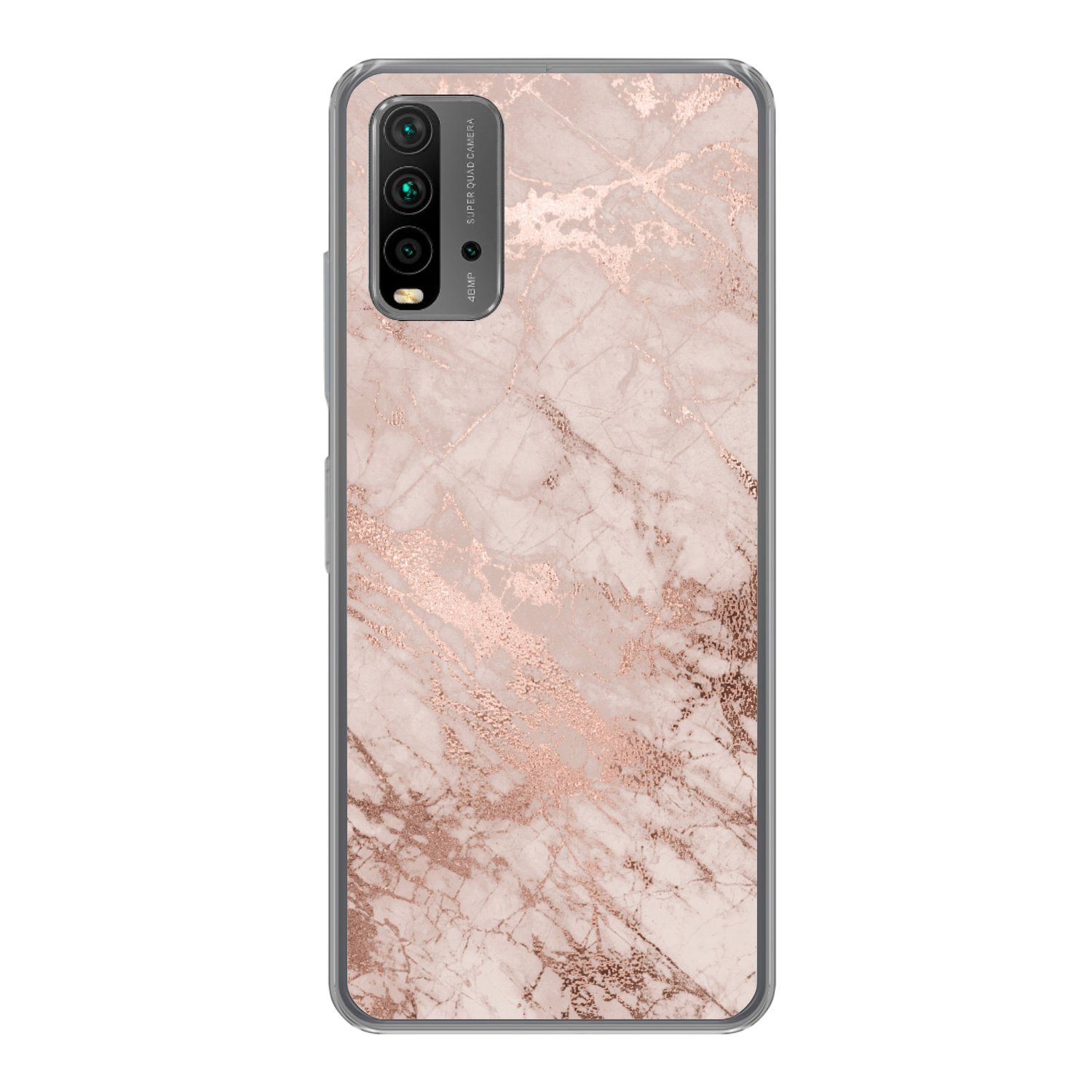 MuchoWow Handyhülle für Xiaomi Redmi 9T Marmor - Rosa - Luxus - Marmoroptik - Glitzer - De, Phone Case, Silikon, Schutzhülle Dünn