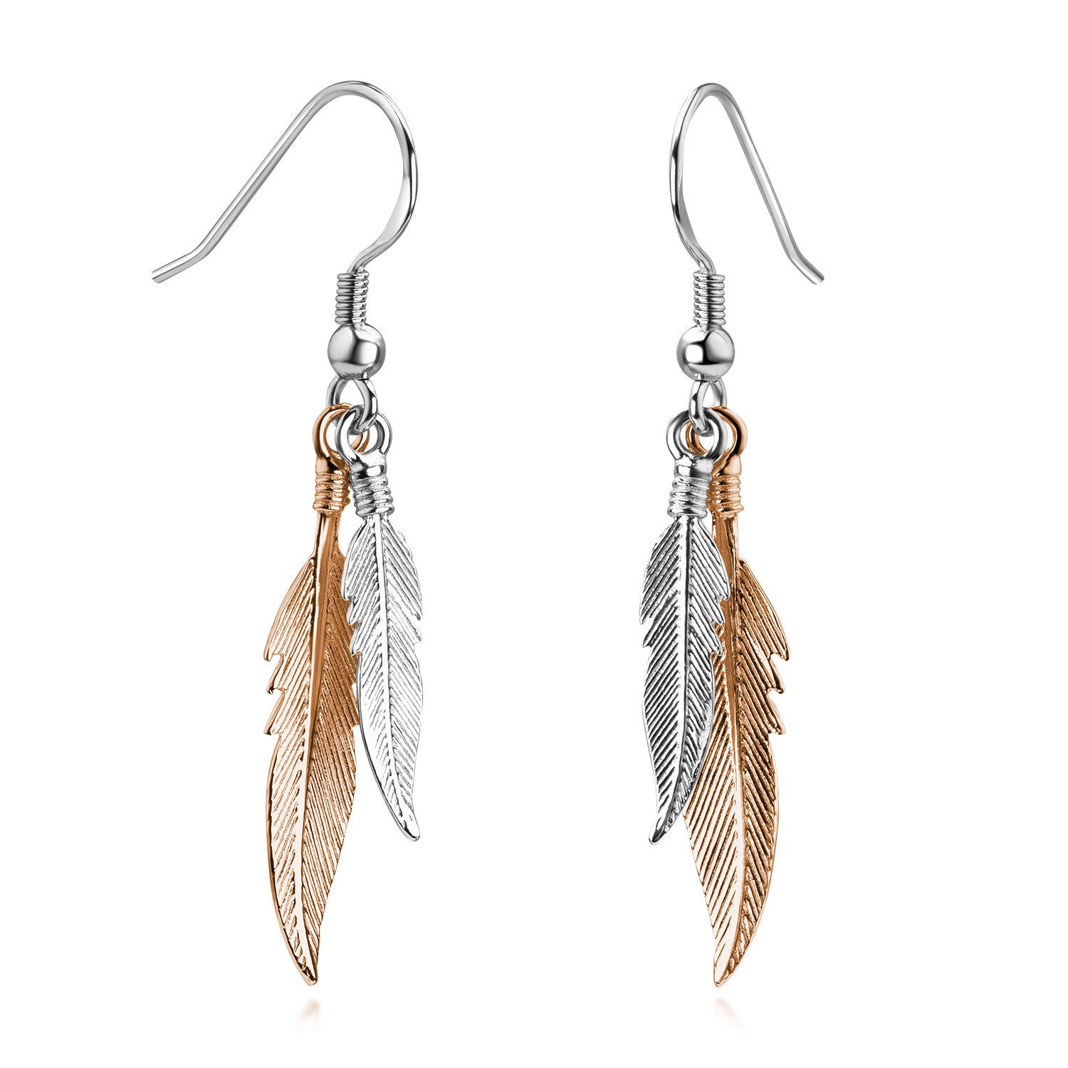Materia Paar Ohrhänger Damen Silber Rosegold Bicolor Federn hängend SO-119- günstig online kaufen
