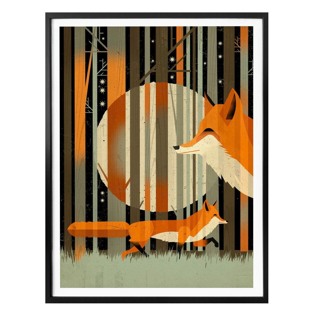 K&L Wall Art Poster Poster Braun Waldtiere Fuchs Kinder Deko Midnight Foxes, Kinderzimmer Wandbild modern, Montessori Kinderzimmer Wanddeko für Jungen und Mädchen Schlafzimmer