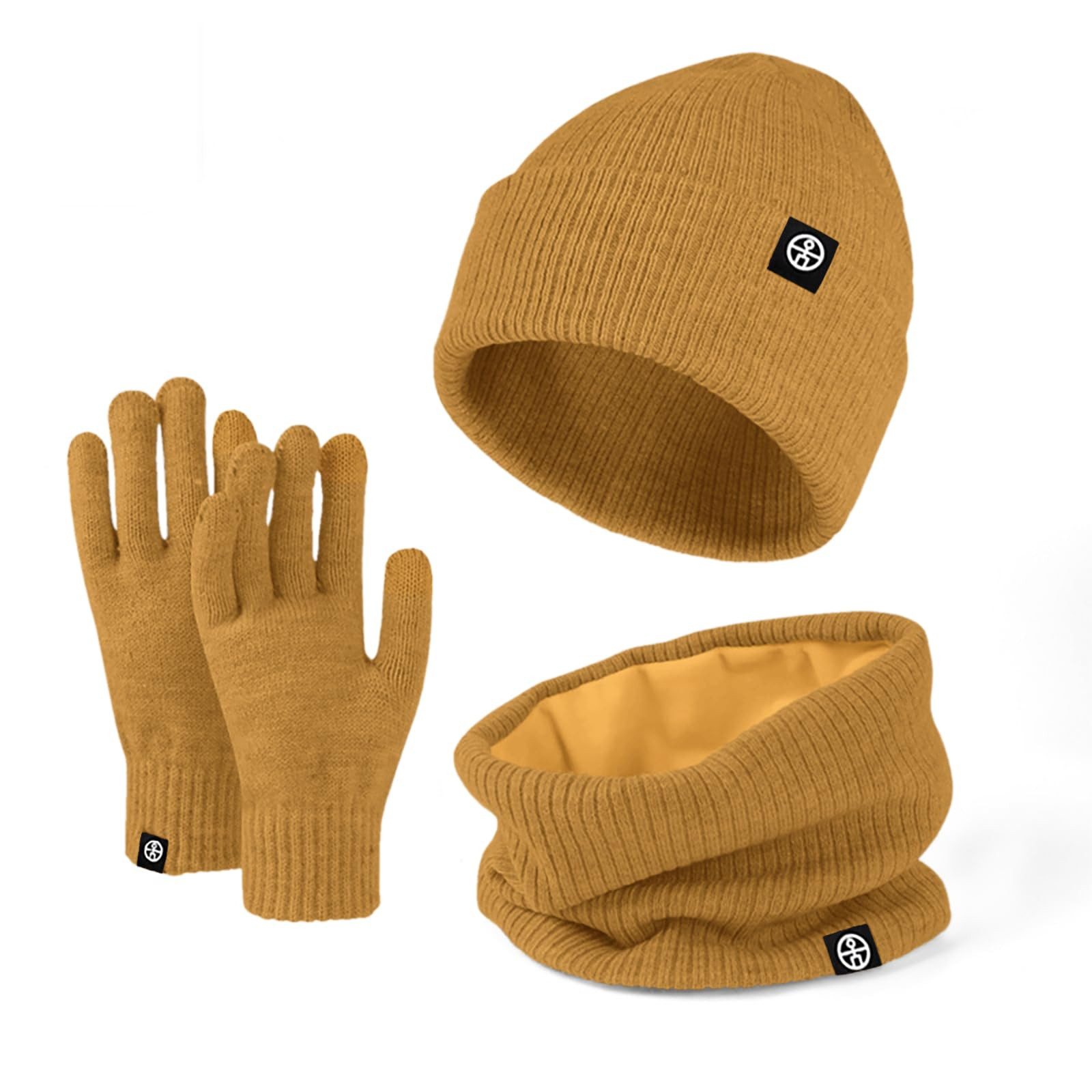 Cachito Mütze & Schal 3in1 Unisex BeanieMütze Touchscreen Handschuhe und Loop Schal Set (Mit Weiches Fleecefutter) für Outdoor Sport Joggen Skifahren