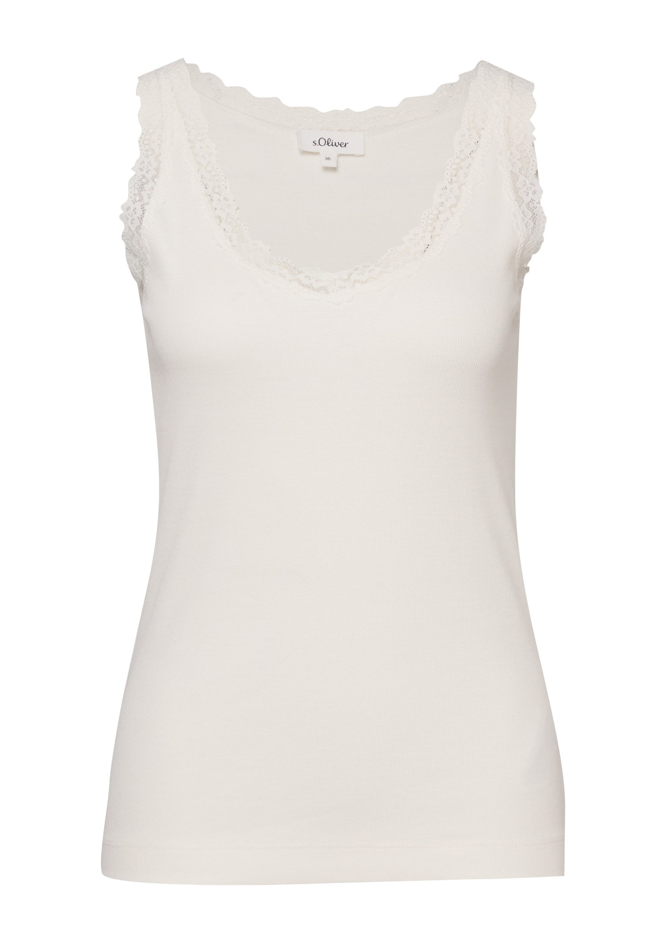 s.Oliver Muscleshirt T-Shirt Geripptes Tanktop mit Spitze