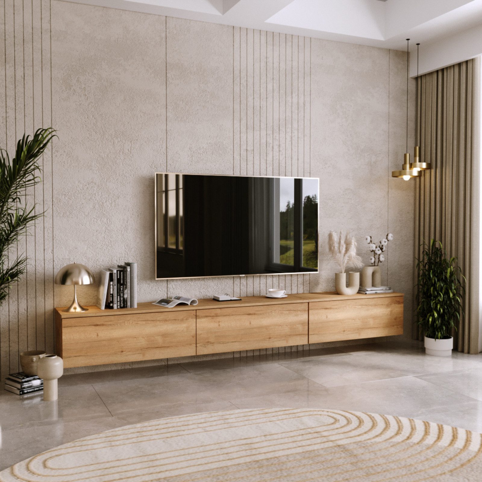 KOBI S.C. TV-Schrank TV-Lowboard KOBI 80 cm Eiche Craft Wandmontage für modernes Wohnzimmer – Bild 4 von 5