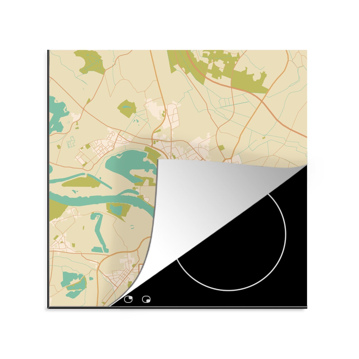 MuchoWow Herdblende-/Abdeckplatte Wesel - Karte - Stadtplan - Vintage - Karte, Vinyl, (1 tlg), 78x78 cm, Ceranfeldabdeckung, Arbeitsplatte für küche