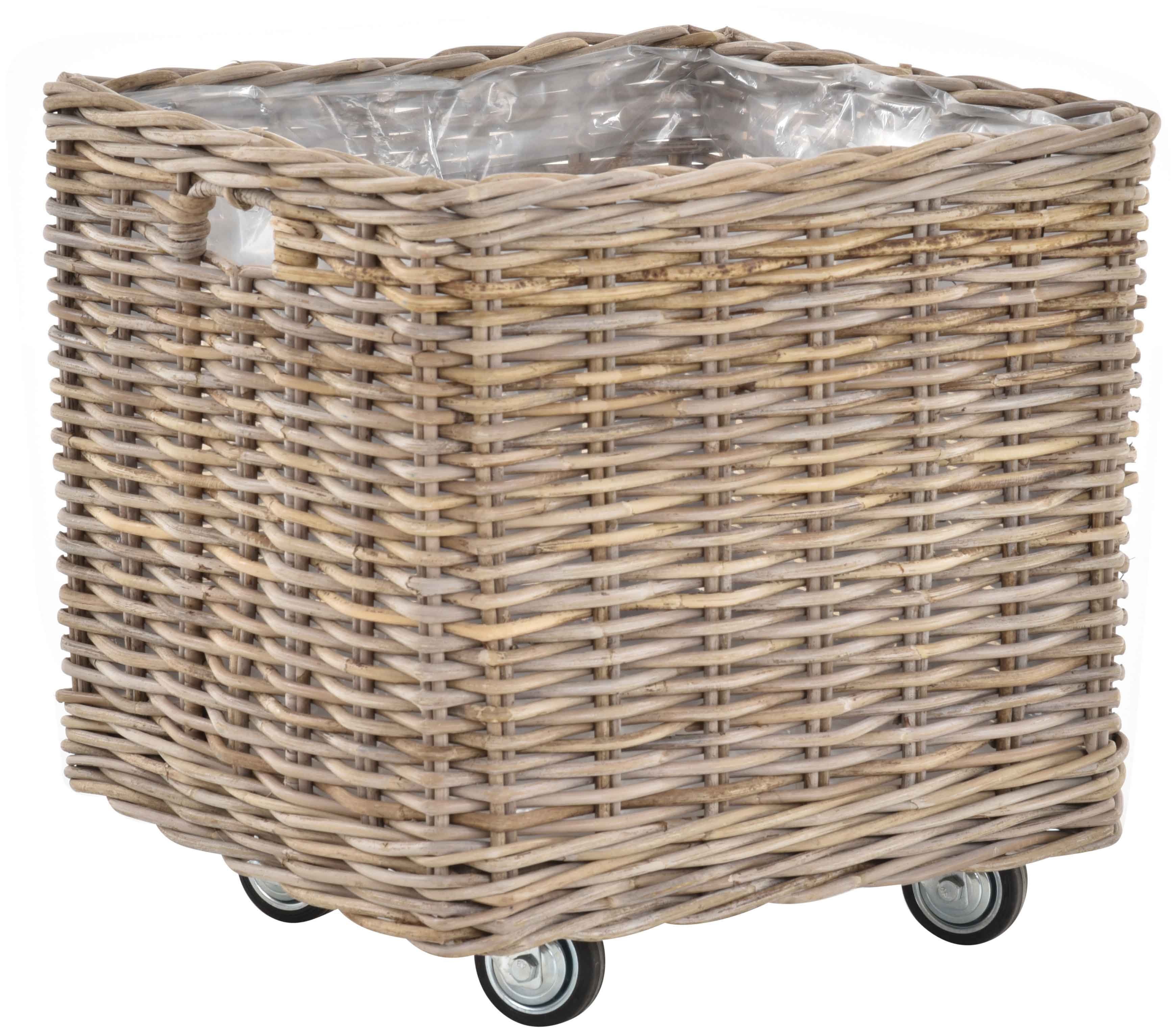 Krines Home Allzweckkorb Pflanzkorb groß Rattan Rollkorb Rattankorb Grau  Natur Quadratisch, mit Rollen