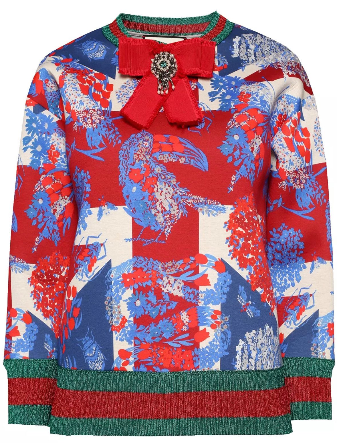 GUCCI Sweatshirt GG Web Stripes Crystal Bow Pullover Sweatshirt Lurex-Faden, Schleife mit Schmucksteinen und Glasperlen