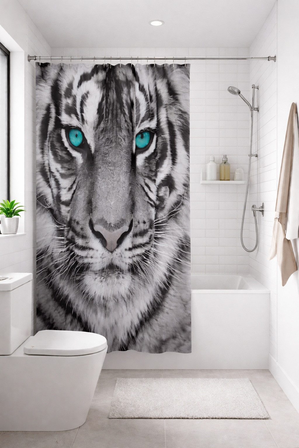 Clever-Kauf-24 Duschvorhang Textil-Duschvorhang Tiger schwarz-weiß BxH 180x günstig online kaufen