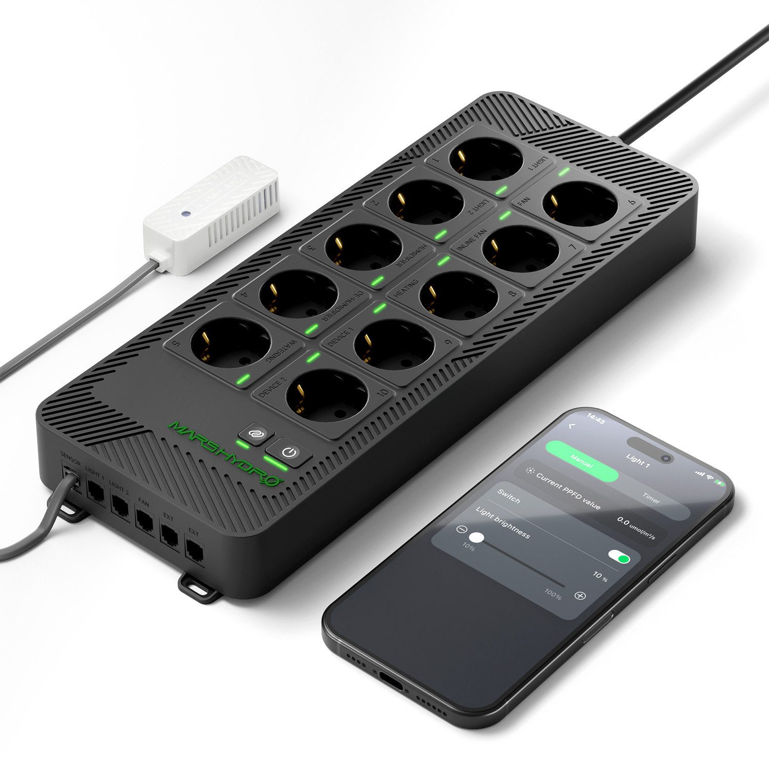 Mars Hydro WLAN-Steckdosenleiste Mars Hydro iHub Pro Steckdosenleiste, mit 3-in-1 Sensor und RJ12 Zubehör