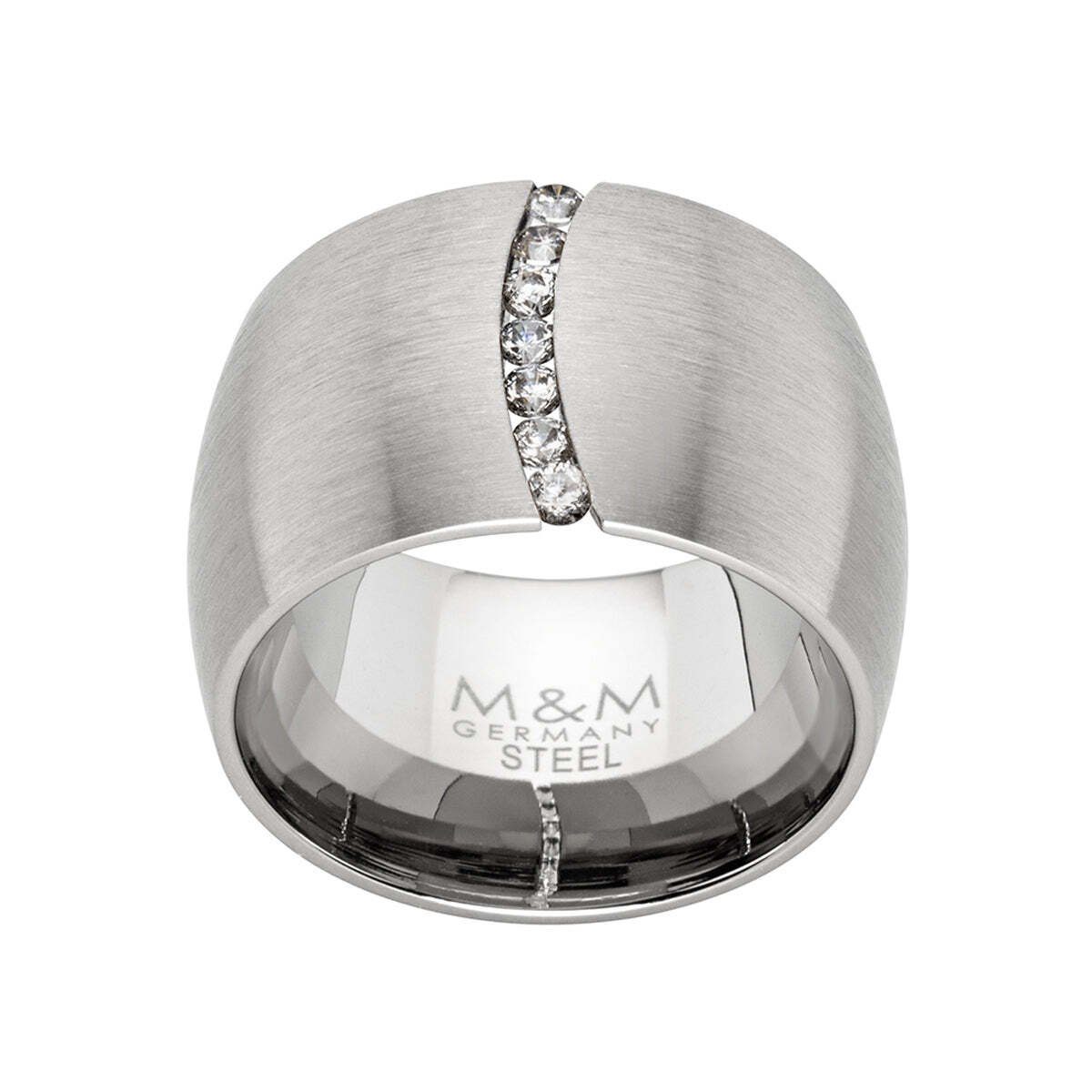 M&M Fingerring Ring Damen silber / gold breit (14mm) mit Zirkonia (1-tlg),  Spannring "ModernGlam"; deutsche Qualität, inkl. edles Schmucketui