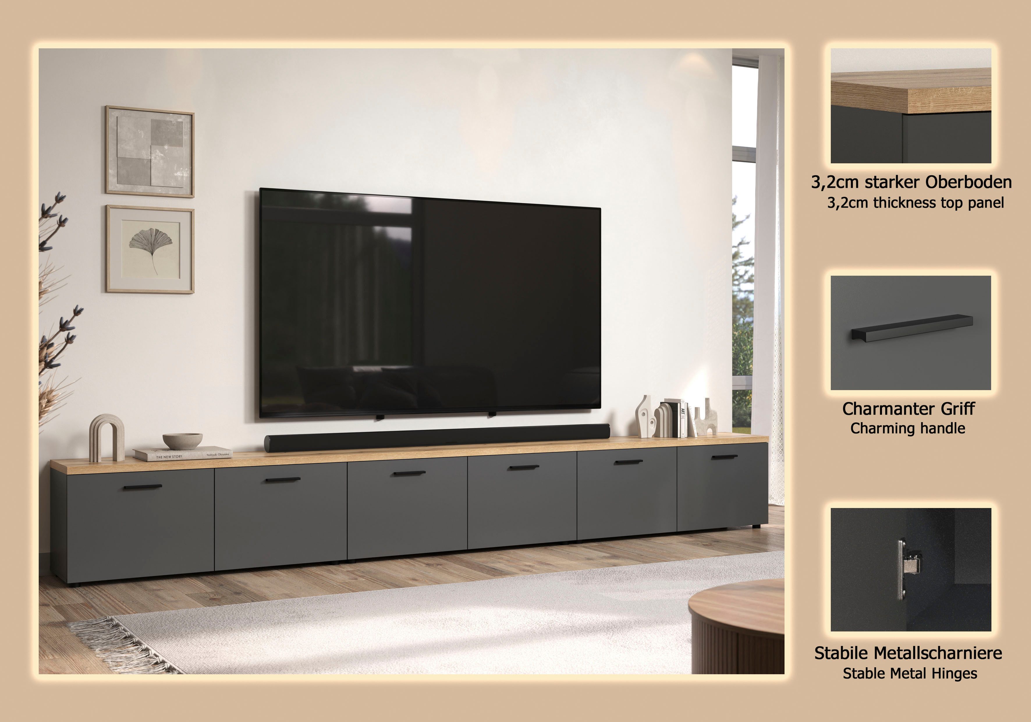Home affaire TV-Wand Bajo, (3-St), Set bestehend aus: 3x TV-Lowboards