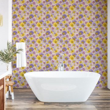 Abakuhaus Vinyltapete selbstklebendes Wohnzimmer Küchenakzent, Blumen Hand gezeichnet Pansy Garten