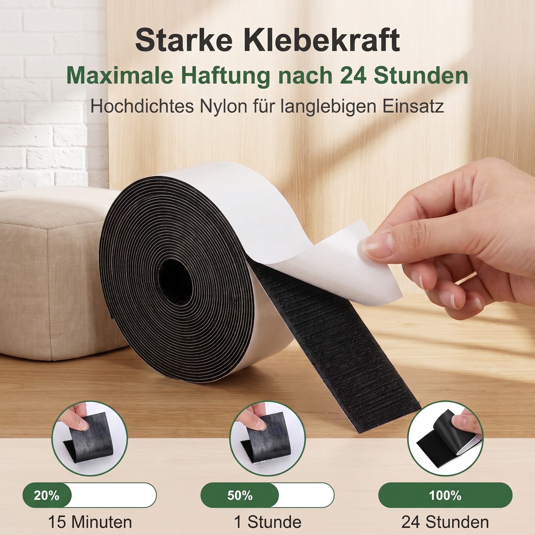 SURFOU Klettband Klettband selbstklebend extra stark 12m x 50mm Haushalt Büro – Bild 3 von 5
