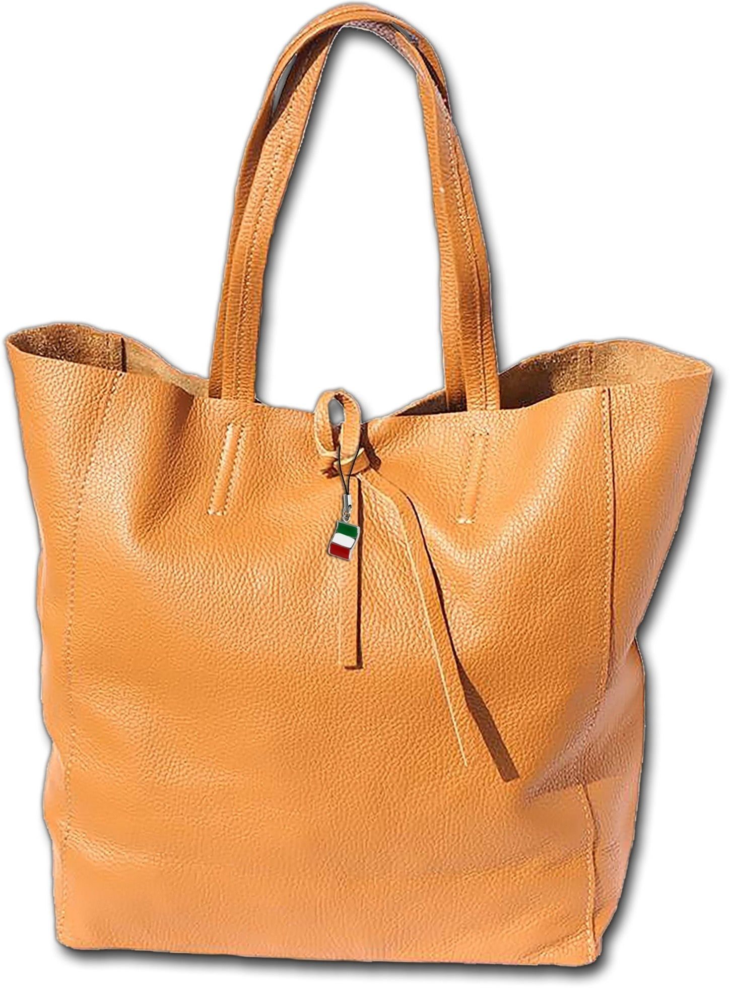 FLORENCE Shopper Florence Echtleder Schultertasche cognac (Schultertasche, Shopper), Damen Tasche Echtleder braun, cognac, Made-In Italy
