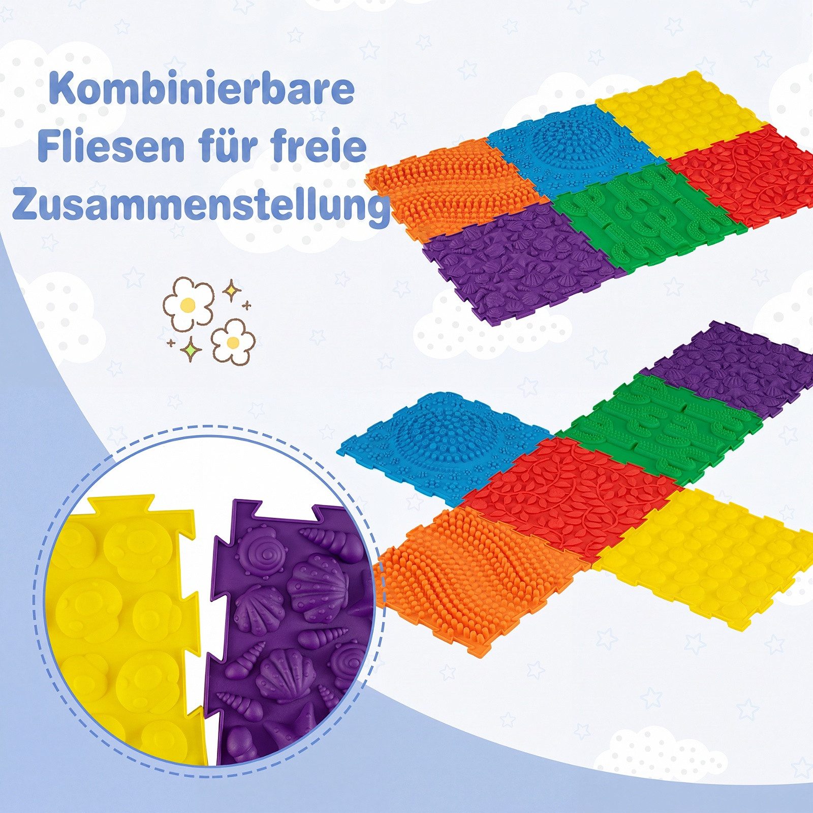 COSTWAY Spielmatte (6-St), Sensorische Massagematte mit verschiedenen Mustern
