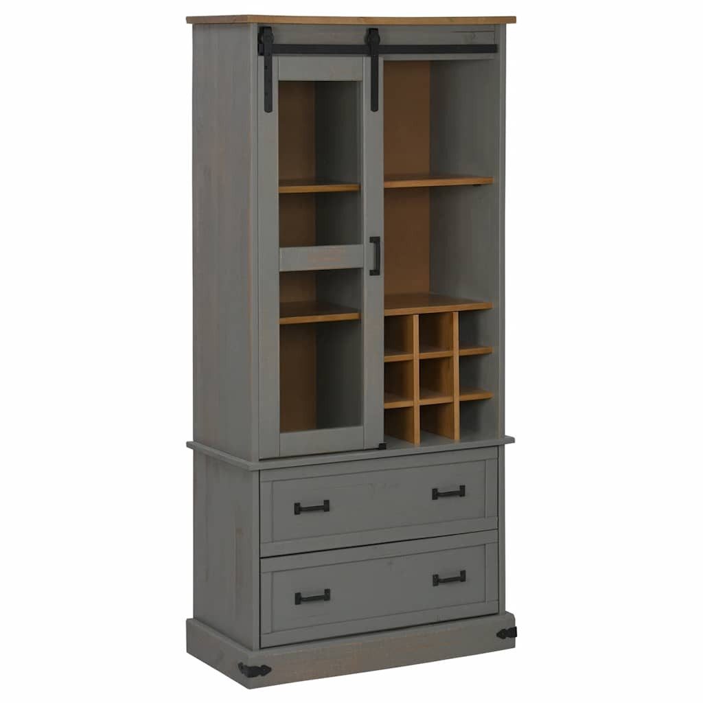 vidaXL Barschrank Weinschrank HALDEN mit Weinregalen und Schiebetür Grau Kiefer (1-St)