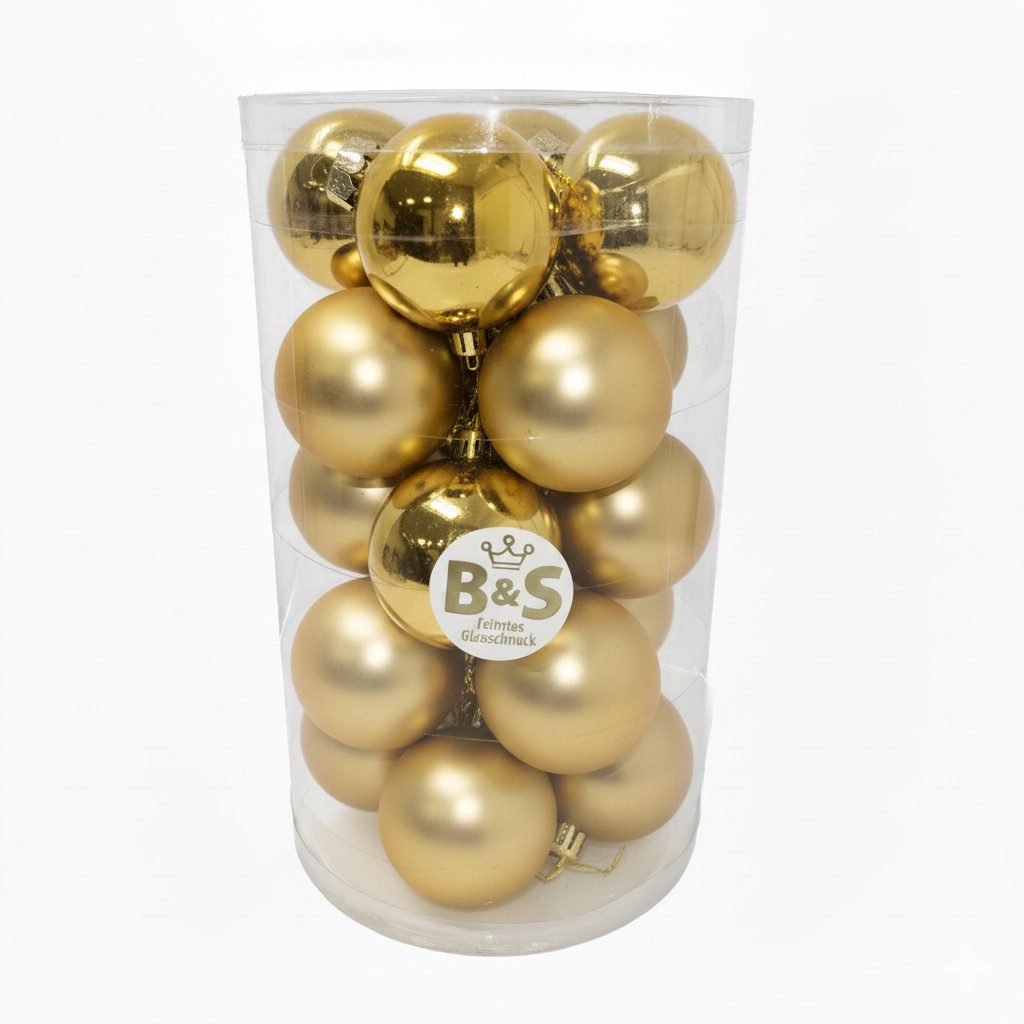 B&S Weihnachtsbaumkugel Champagner 20 Stück 10xMatt 10xGlanz Ø 6 cm Glas günstig online kaufen
