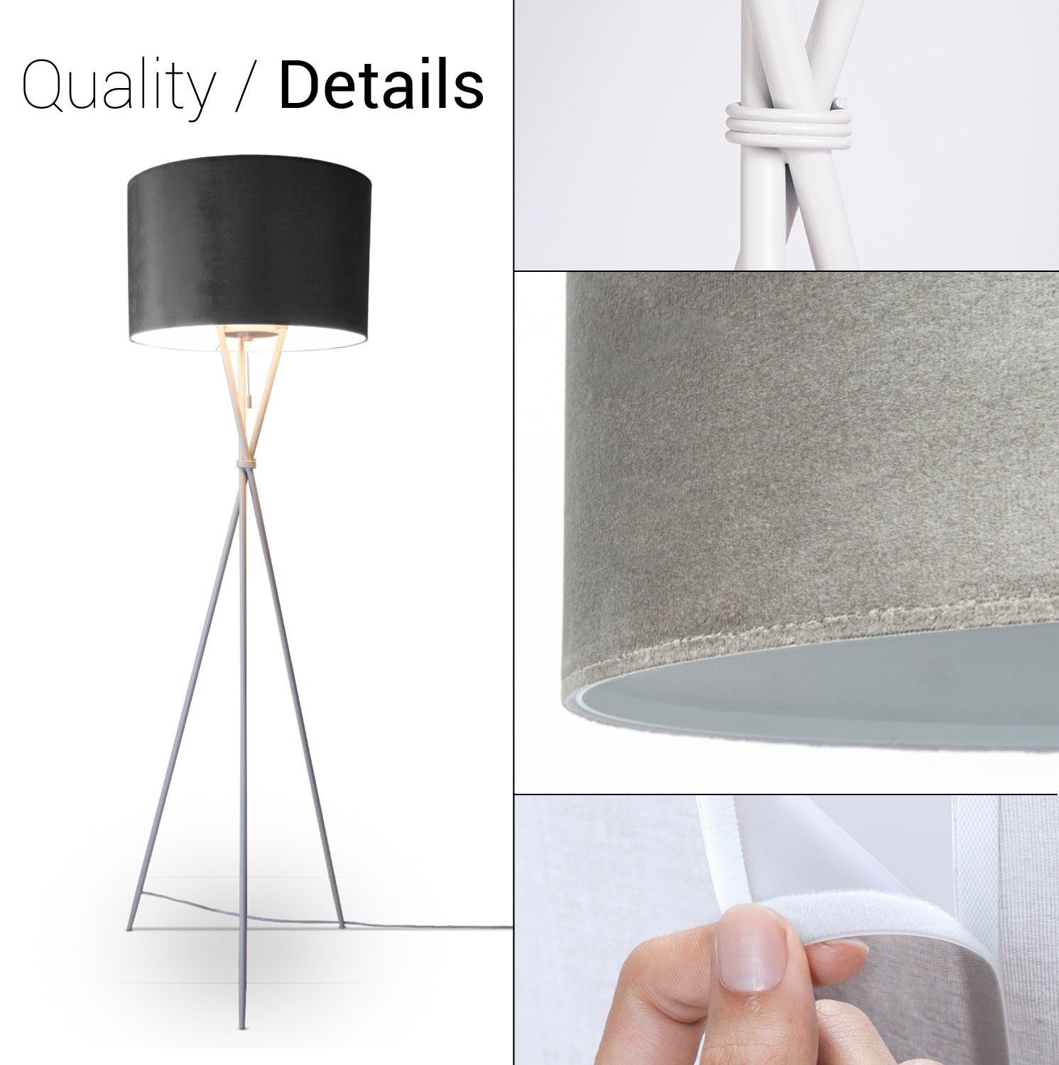 Leuchtmittel, ohne uni Filigran E27 Color, Home Kate beige Velour Stehlampe 177,5cm Standleuchte Wohnzimmer Paco Dreibein Höhe