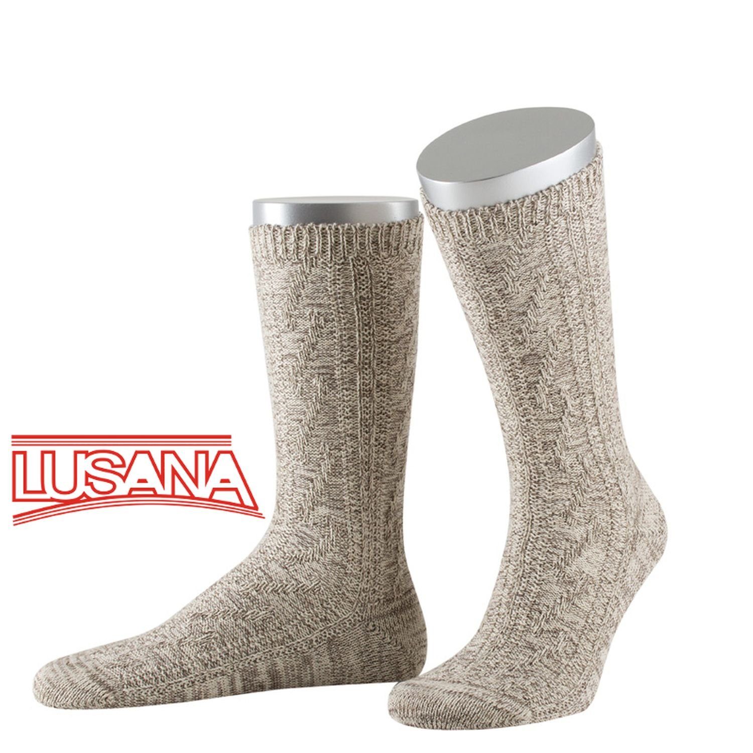 Lusana Trachtensocken Umschlag Schoppersocken 42 beige-braun mel.