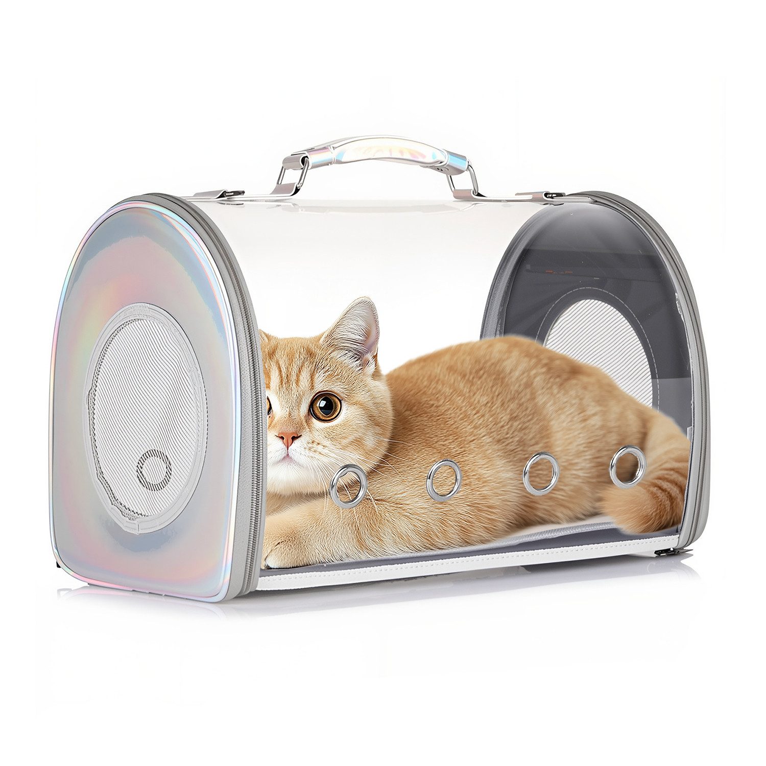 Refttenw Tiertransportbox Transparent Acryl Transporttasche Hundebox 43x28x27cm bis 6,5 kg, leicht Katzentransportbox mit Schultergurt für Kätzchen und Welpen