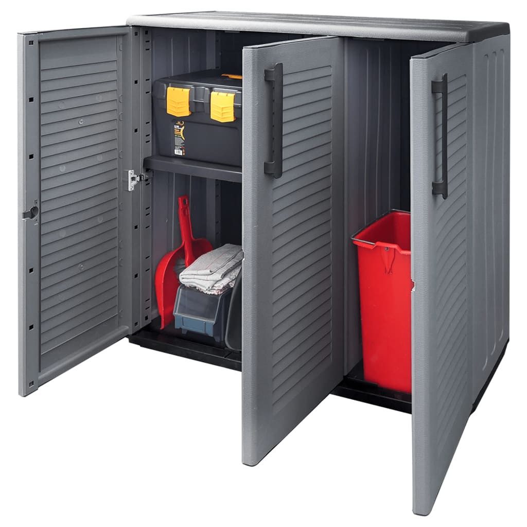vidaXL Schranksystem Gartenschrank Grau und Schwarz 102x37x84 cm PP (1-St)