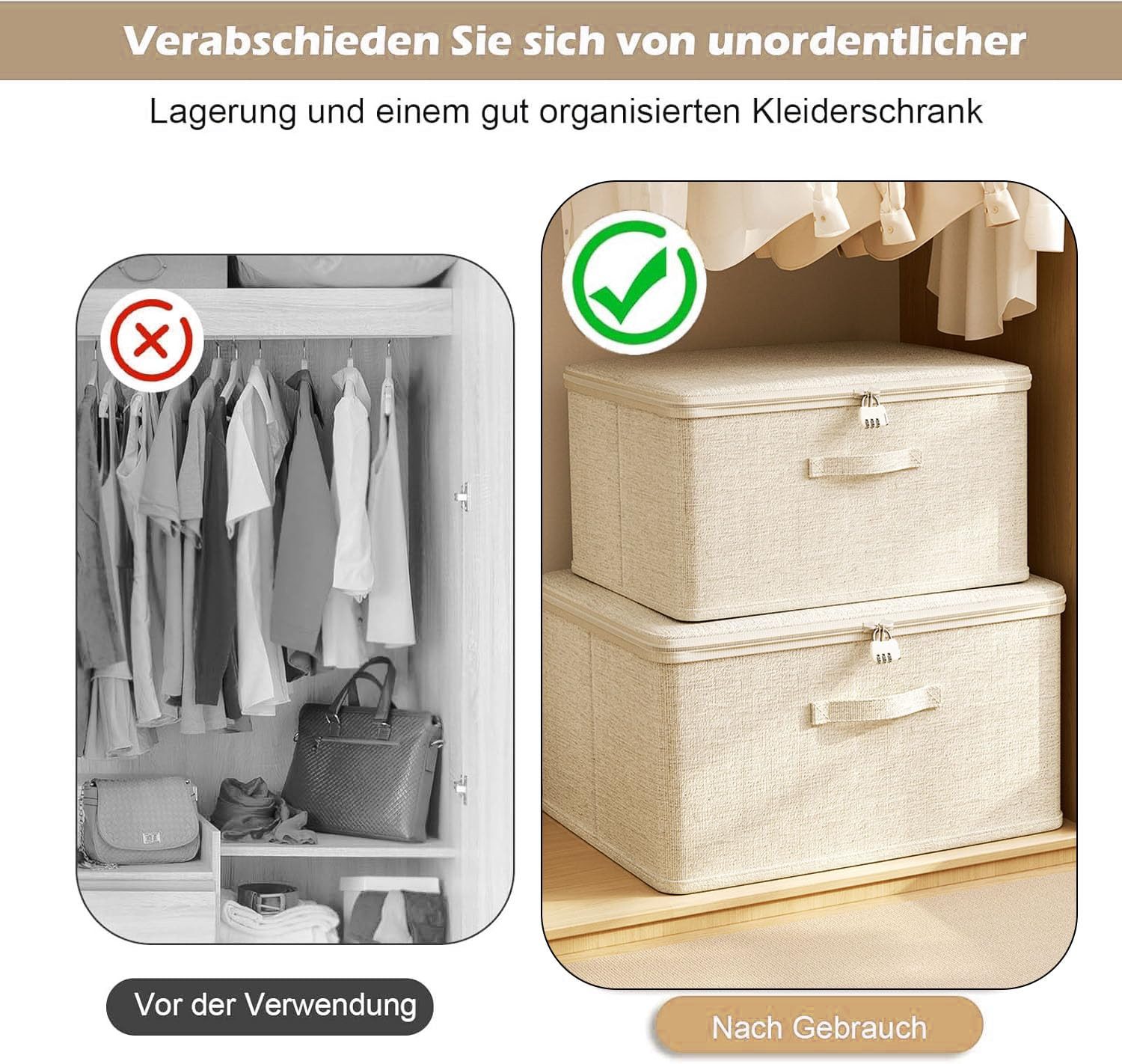 Minicloss Aufbewahrungsbox Große Aufbewahrungsbox für Kleidung, faltbare Stoffbox mit Deckel, Schrank-Organizer, langlebiger Aufbewahrungskorb für Zuhause