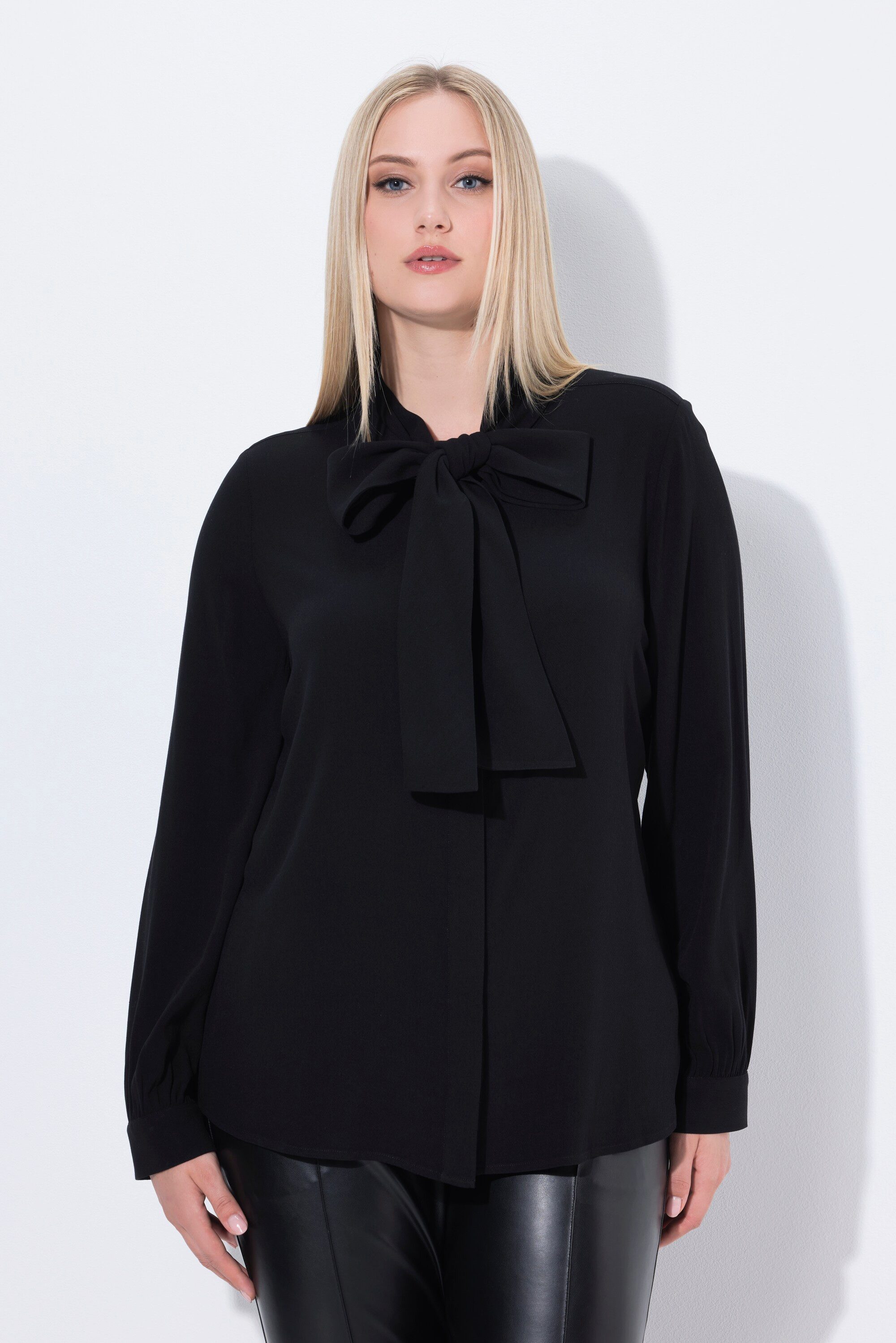 Ulla Popken Satinbluse Bluse angeschnittener Schal günstig online kaufen