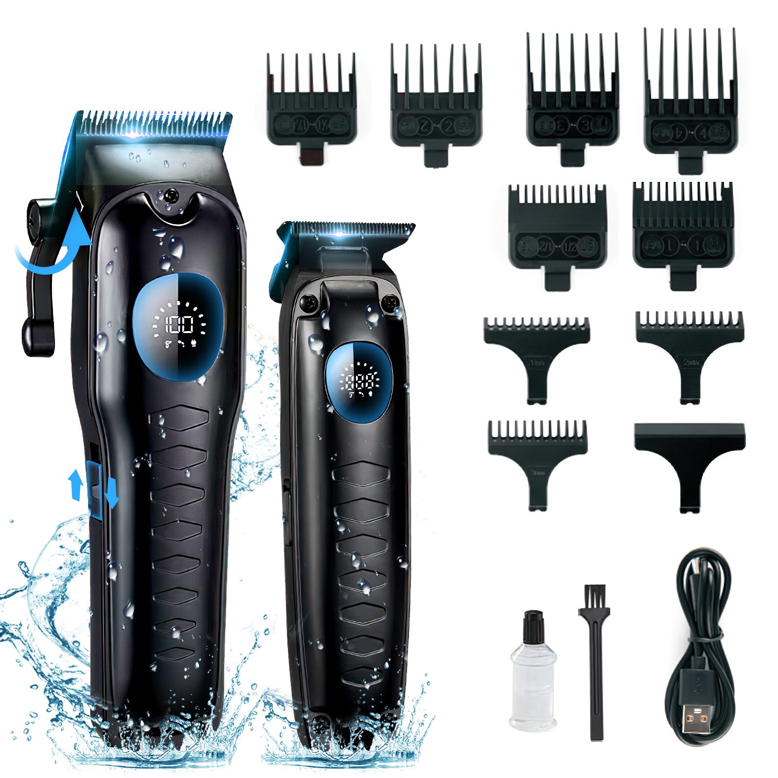 Forrlite Haarschneider Haarschneidemaschine Profi, Bartschneider, Haarschneider 2 in 1 Set, IPX7 Ganzkörper wasserdicht, Schnellladung & Lange Akkulaufzeit, mit 9 Kammaufsätzen, geräuscharm