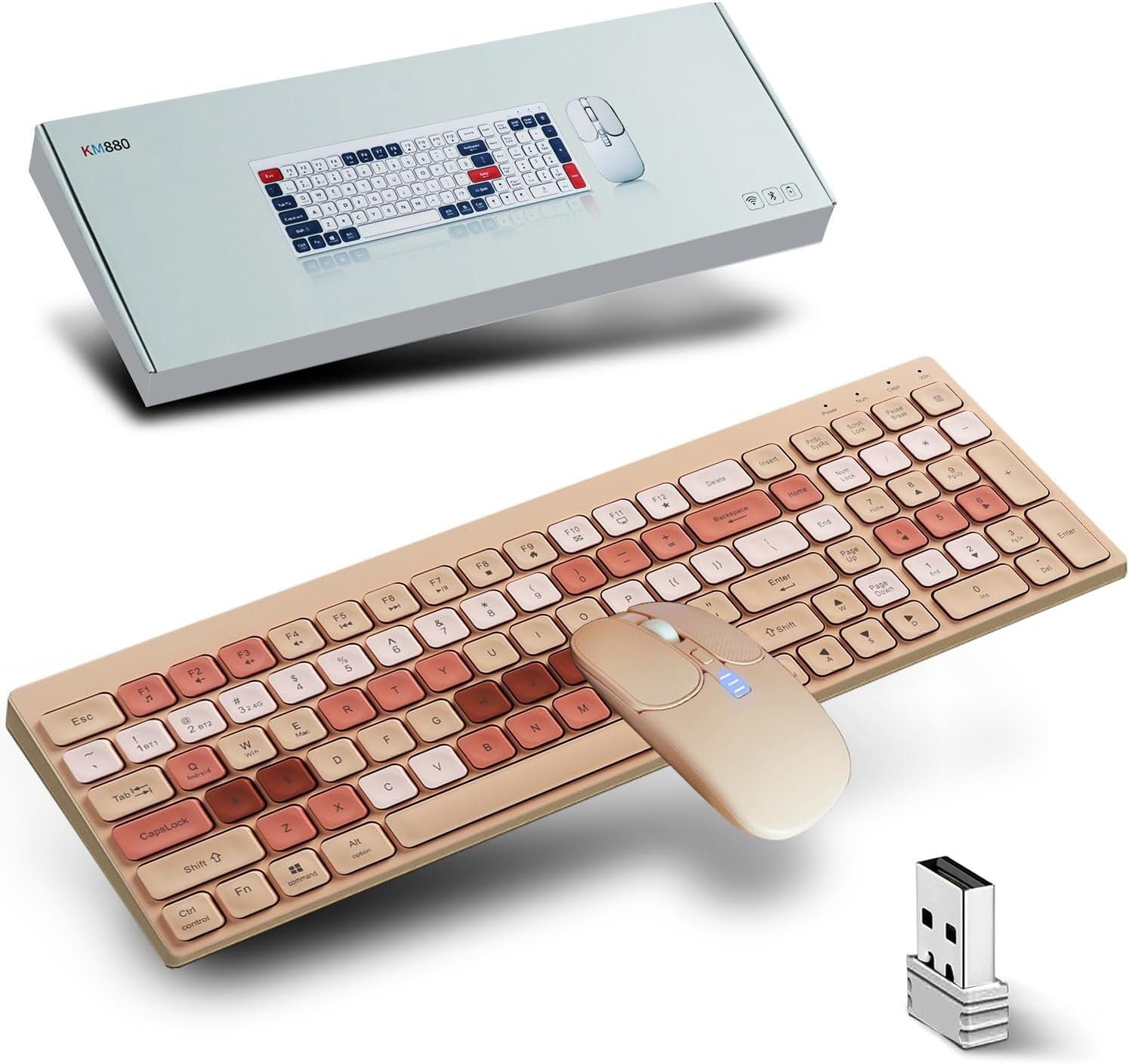 Justdfine kabellose 2,4 GHz & Bluetooth, Tastatur- und Maus-Set, mit wiederaufladbaren Batterien, ultradünne Tastatur mit Ziffernblock