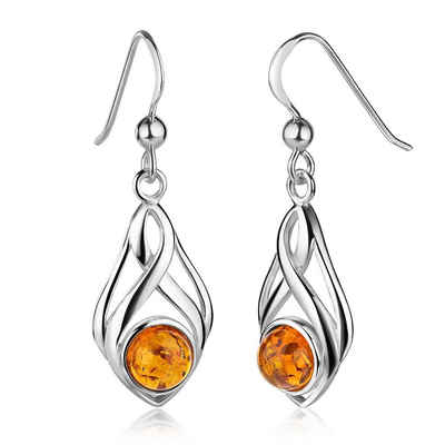 Materia Paar Ohrhänger Bernstein Ohrringe Silber Damen keltisch orange braun SO-297, 925 Sterling Silber