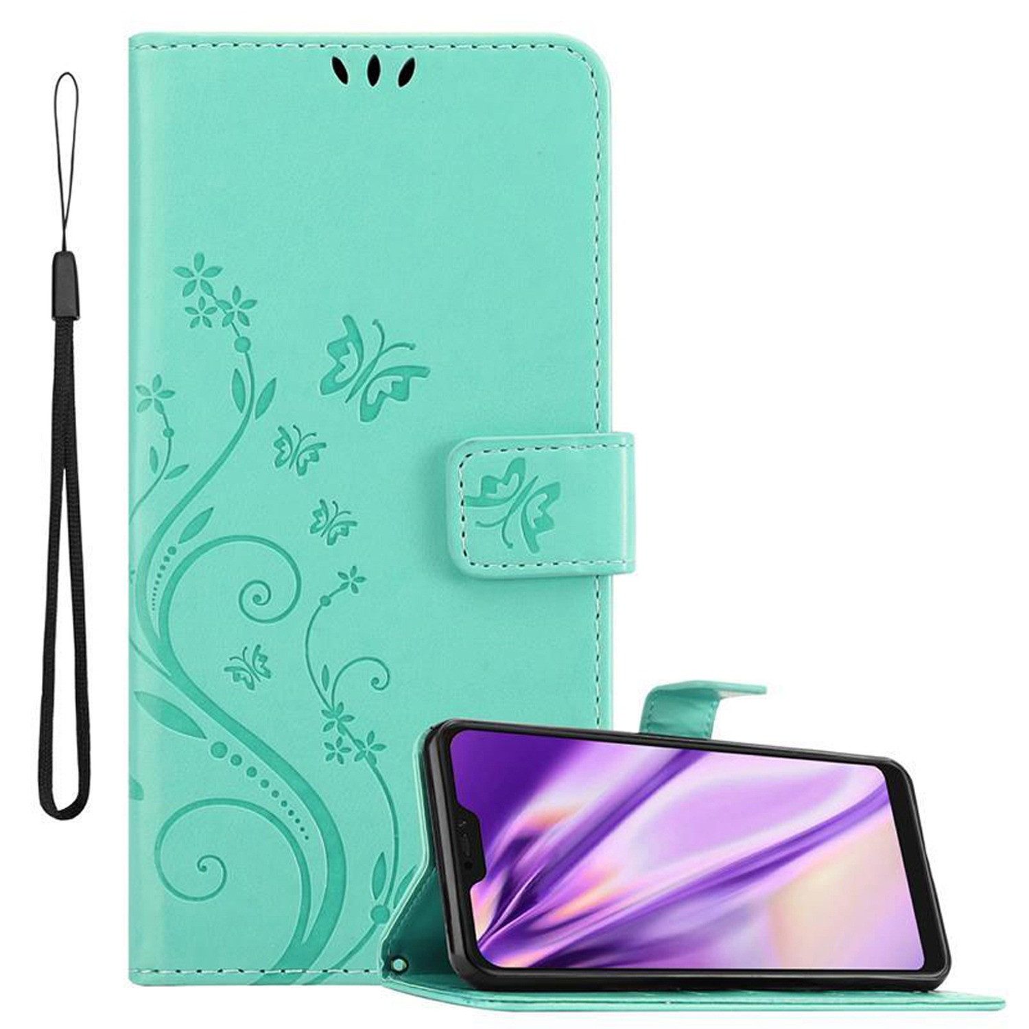 Cadorabo Handyhülle für Xiaomi RedMi NOTE 6 PRO Hülle Xiaomi RedMi NOTE 6 PRO, Hülle Schutzhülle Blumen Flower mit Standfunktion Kartenfach Magnet