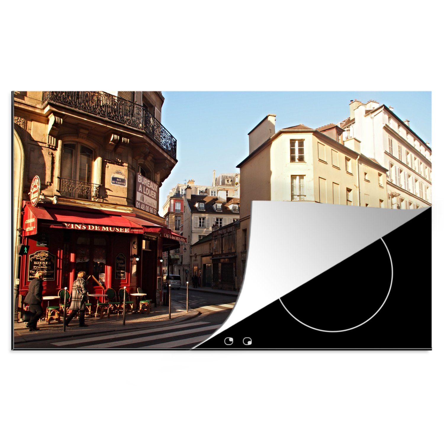 MuchoWow Herdblende-/Abdeckplatte Die Pariser Straßenszene, Vinyl, (1 tlg), 81x52 cm, Induktionskochfeld Schutz für die küche, Ceranfeldabdeckung