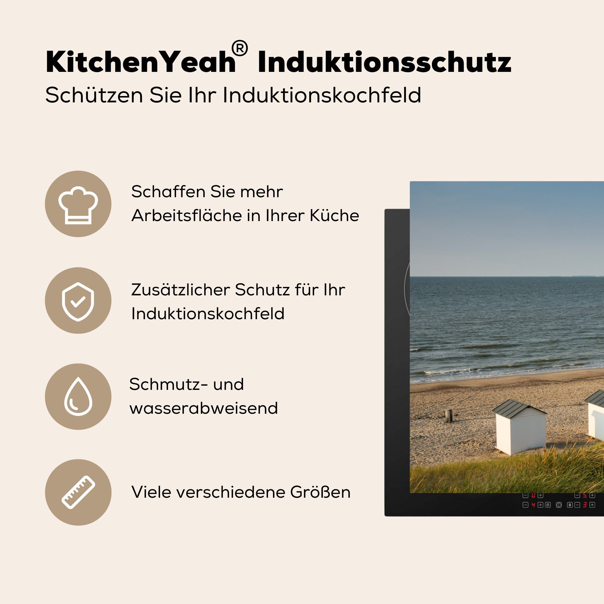81x52 MuchoWow küche, (1 cm, Schutz Vinyl, Nordseestrand Induktionskochfeld Ferienhäusern, Herdblende-/Abdeckplatte die Ceranfeldabdeckung tlg), mit für