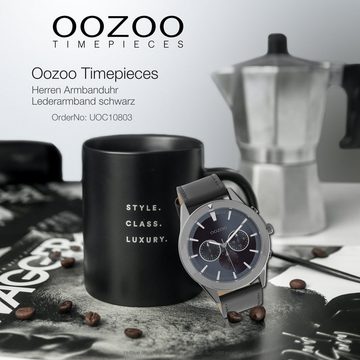 OOZOO Quarzuhr Oozoo Herren Armbanduhr schwarz Analog, Herrenuhr rund, groß (ca. 45mm) Lederarmband, Sport-Style