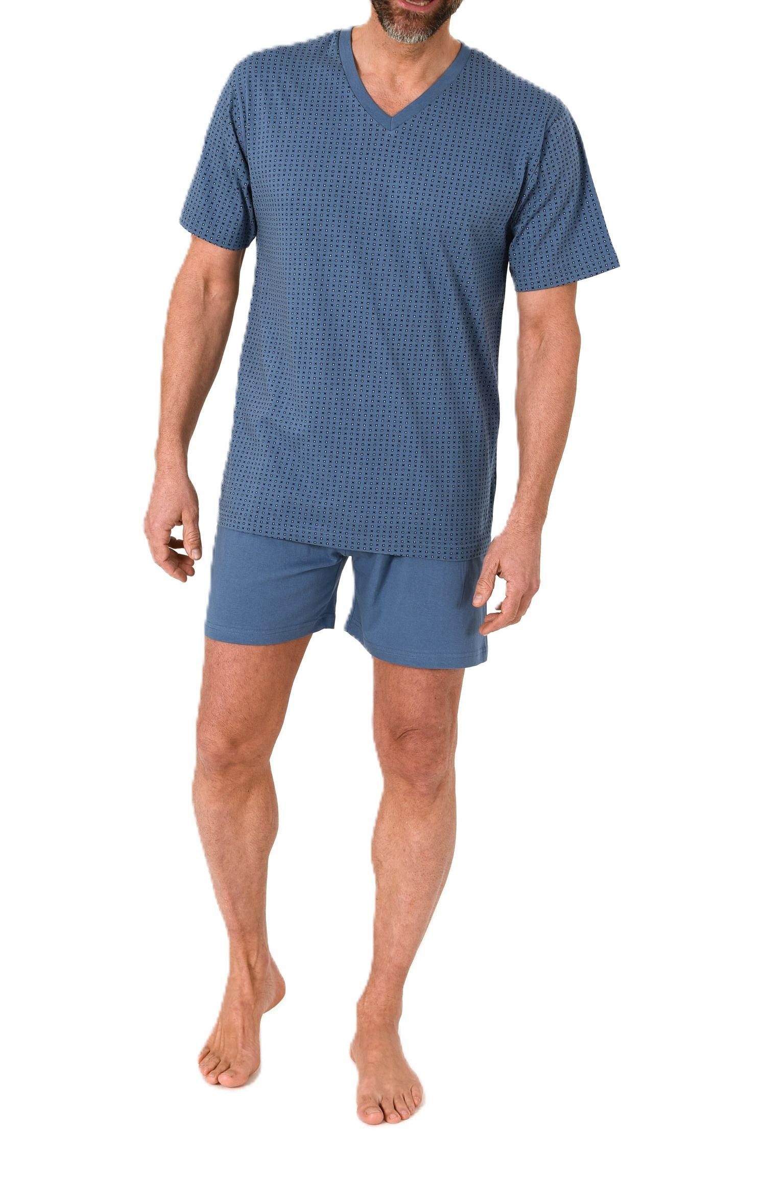 Normann Pyjama Normann Herren kurzarm Schlafanzug Shorty Pyjama mit V-Hals