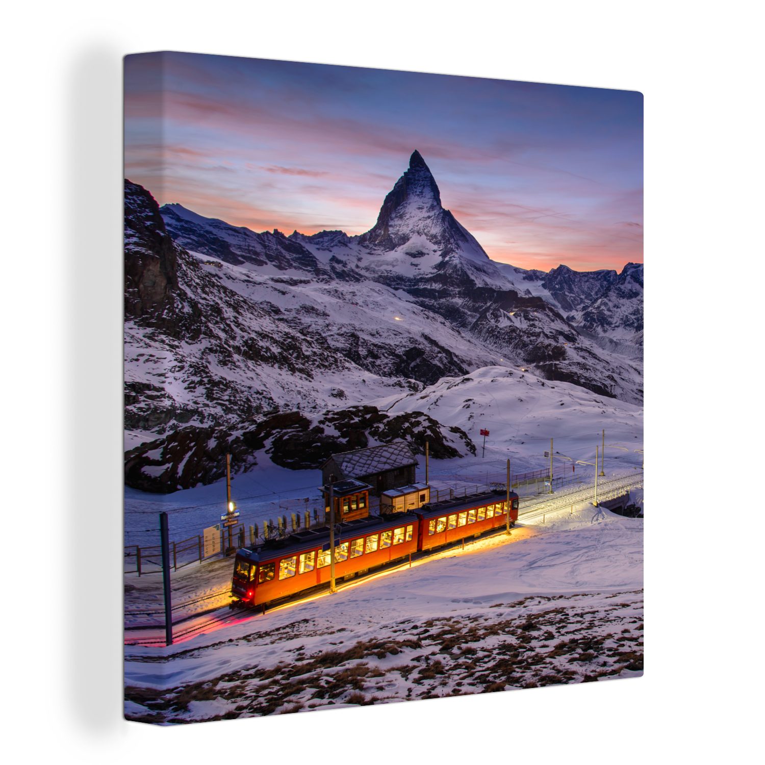 OneMillionCanvasses® Leinwandbild Gornergratbahn vor dem Matterhorn im Schweizer Kanton Wallis, (1 St), Leinwand Bilder für Wohnzimmer Schlafzimmer