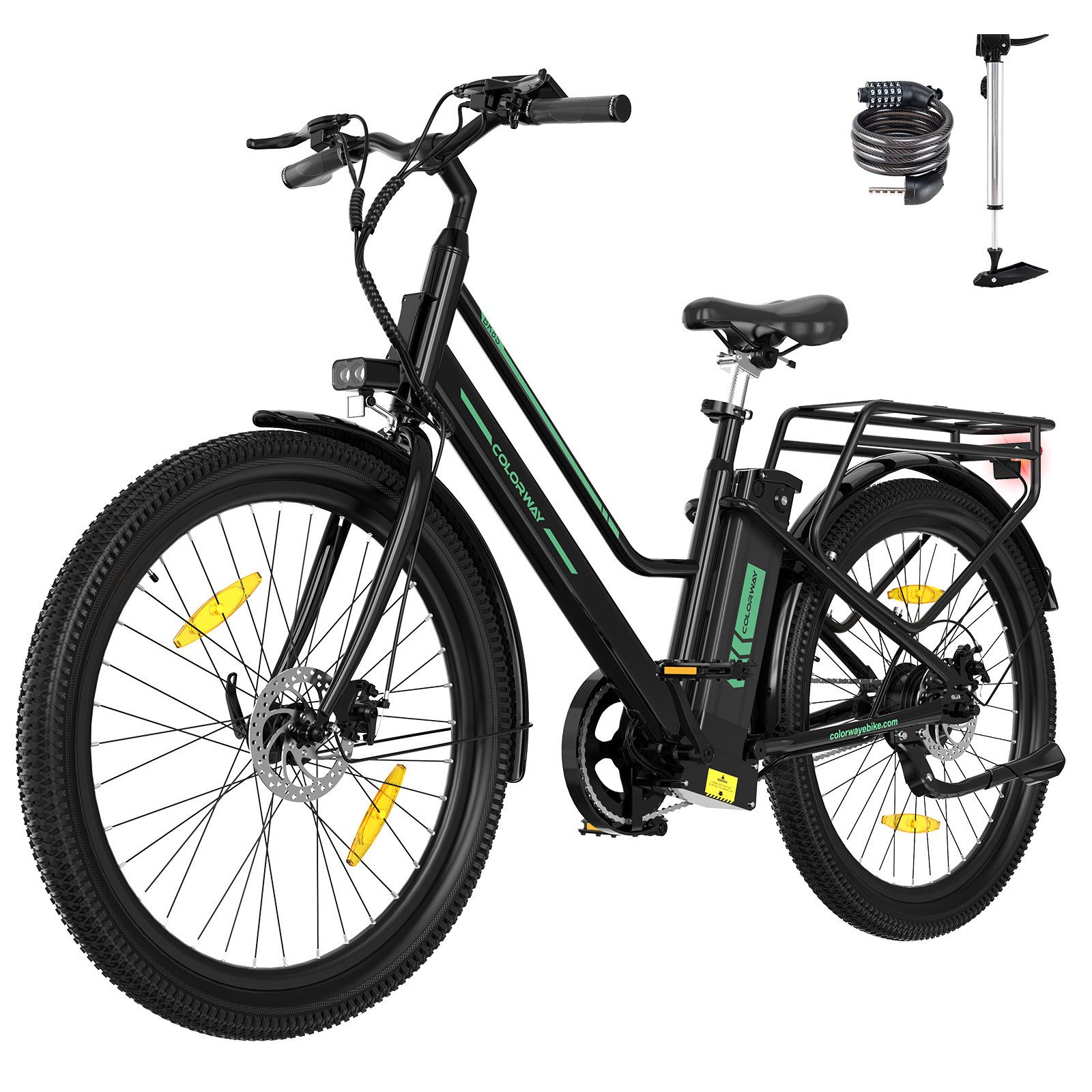 COLORWAY E-Bike Cityrad 27,5 Zoll Citybike bis zu 100 km Reichweite, Tiefeinsteiger, 1 Gang, Kettenschaltung, Heckmotor, 432 Wh