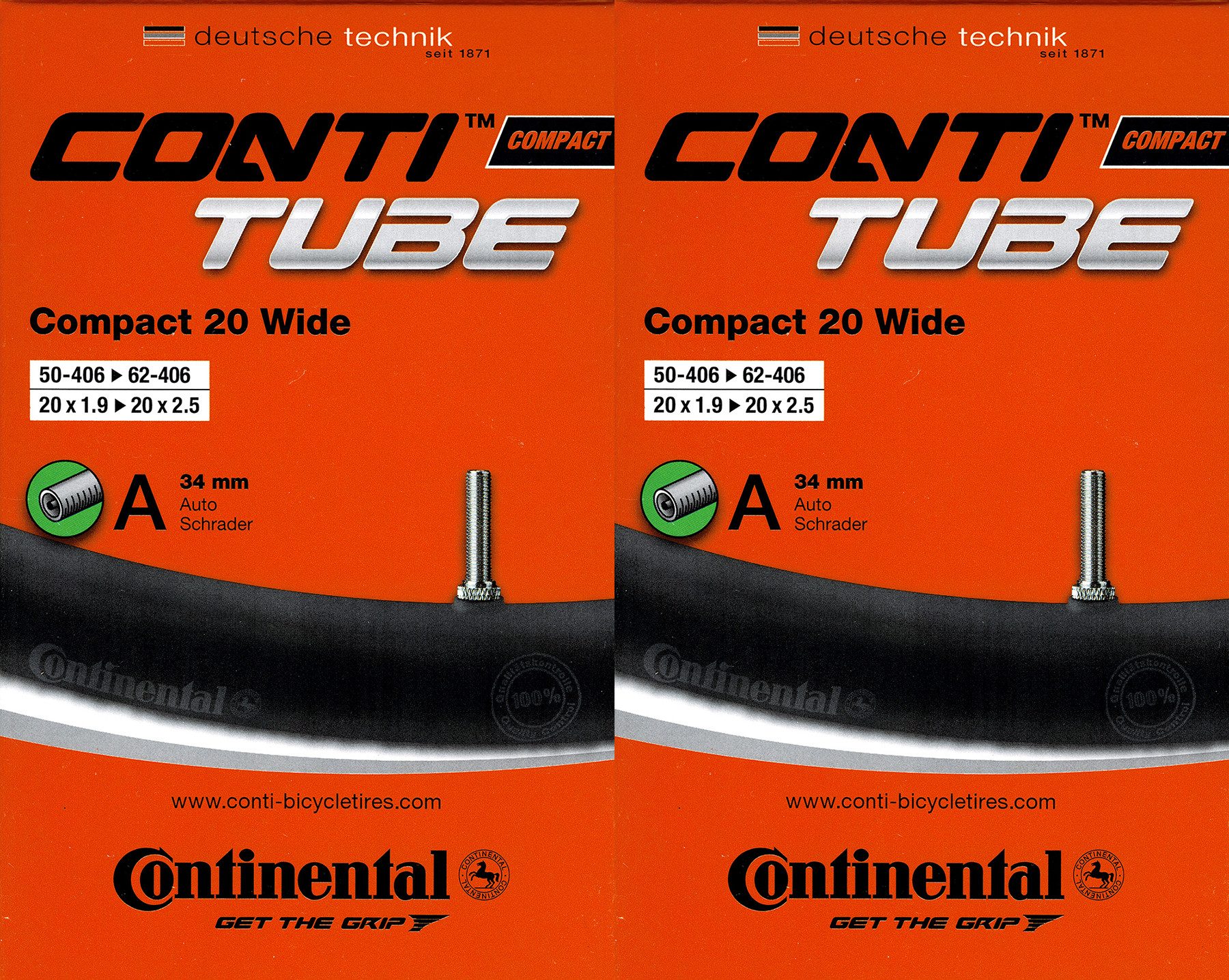 Fahrradschlauch 2x Continental Compact 20 wide Schlauch 20 Zoll AV (50/62-406) AV 34mm